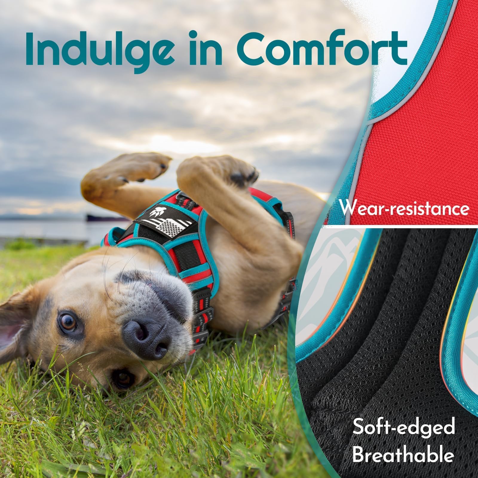 Eagloo Harnais pour chiens de grande taille, harnais réglable anti-traction pour chien avec 3 boucles, harnais rembourré doux, facile à promener avec poignée, gilet réfléchissant anti-étranglement