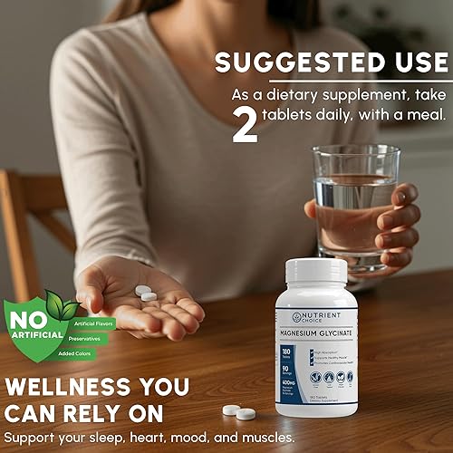 Miniatura 5 de 400 mg de glicinato de magnesio puro, 180 comprimidos, no tamponado, alta absorción, sin OMG, promueve la salud cardiovascular para aliviar el
