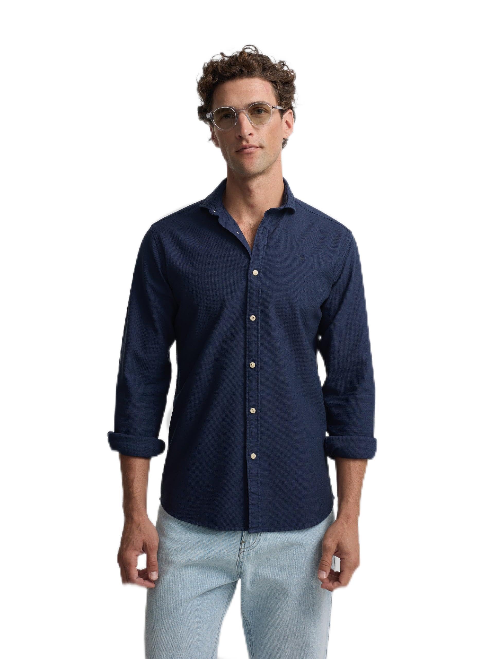 SILBON Shirt Sport Structure Logo Navy Button Down Shirt Men (Pack of 1), Navy, M/3XL