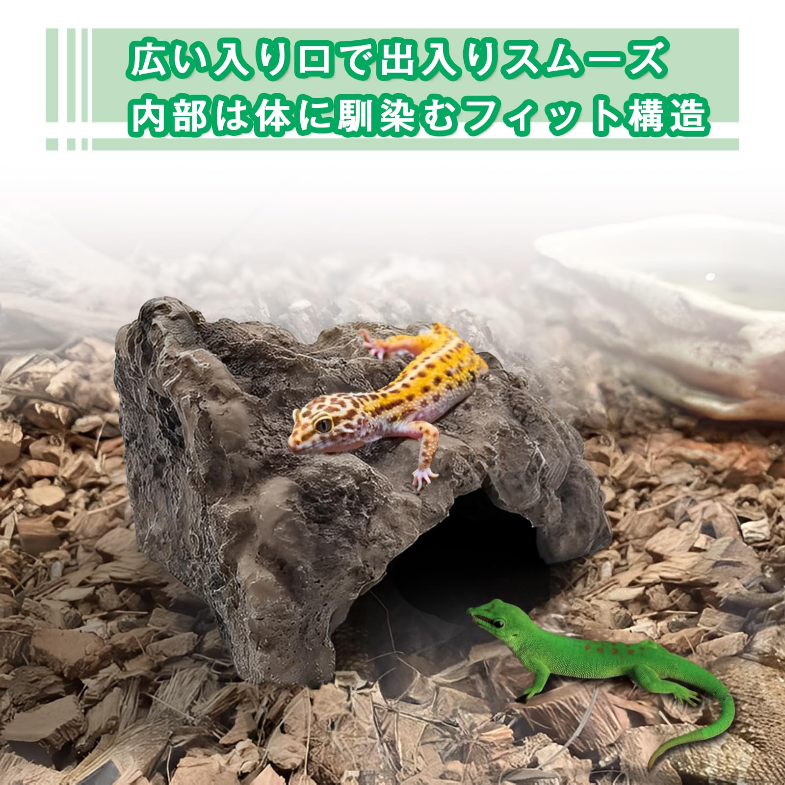 Amazon | RIZES 爬虫類シェルター ロックシェルター 大きい 入り口