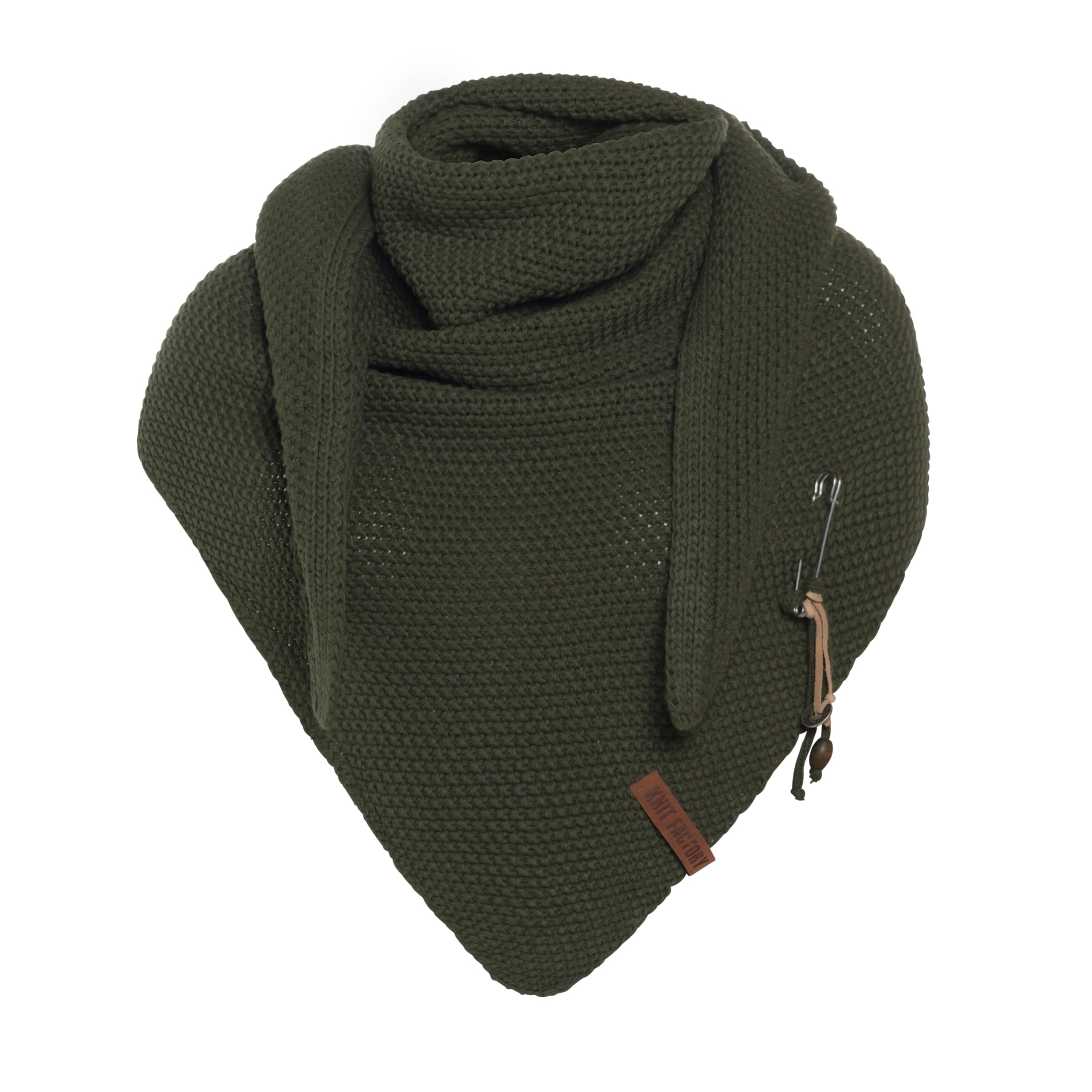 Knit Factory Women's Khaki - Coco Knitted Shawl - Premium Triangle Scarf - Chunky Winter Scarf - Scarf - Winter Shawl - Manufactured In Europe - Xmas Gift For - 190X85 Cm