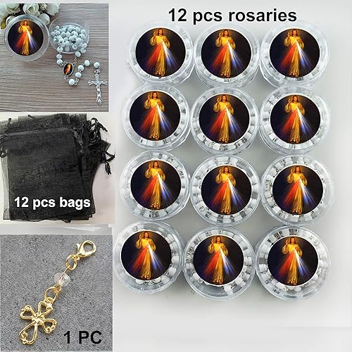 Miniatura 2 de Generic Recuerdos conmemorativos, 12 rosarios blancos de la Divina Misericordia, Celebración de la VidaRecuerdos para funeral, regalo de condolencia