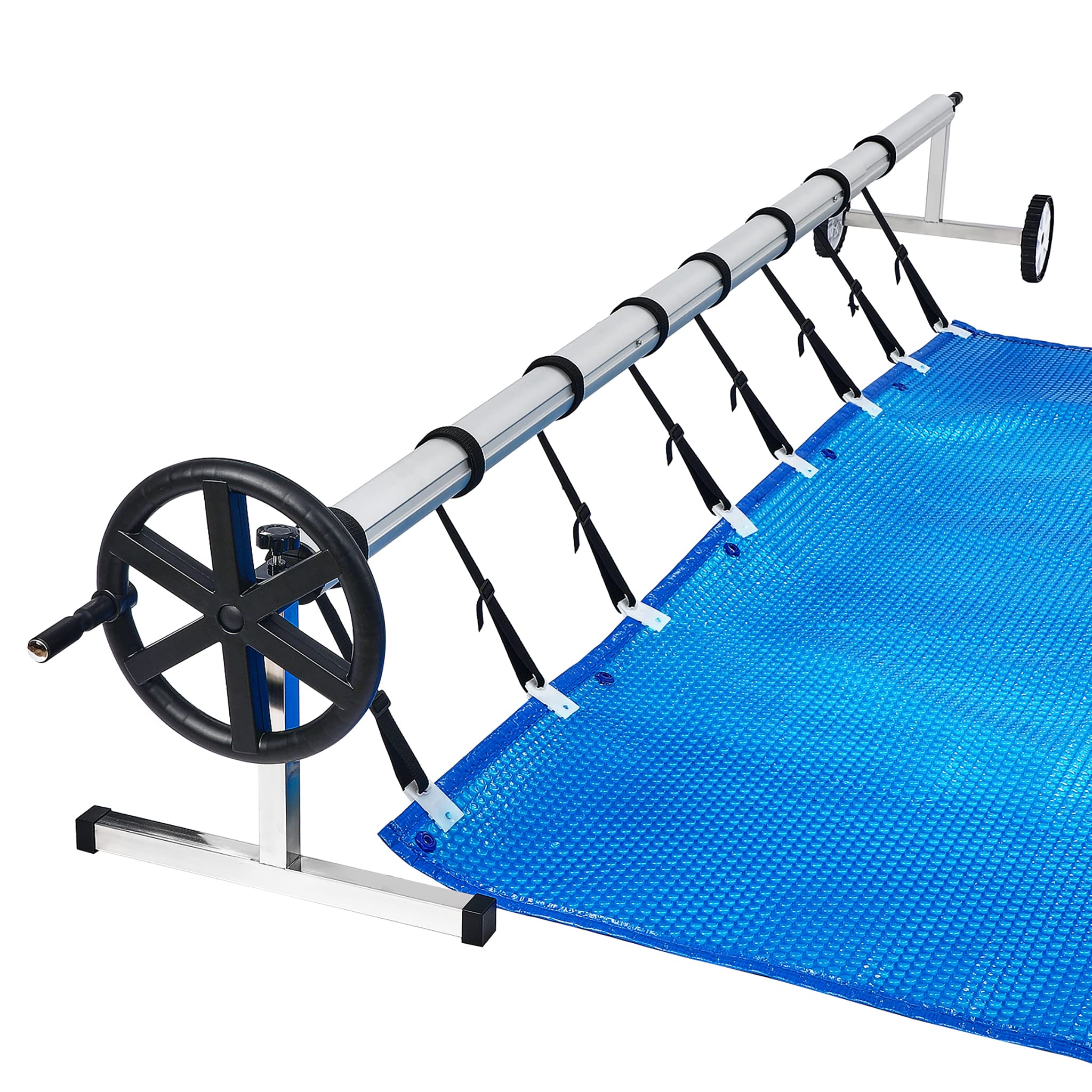 LILIIN Aufrollsystem Pool 3 m - 5,70 m für Schwimmbadlamellen, Aufrollvorrichtung Poolaufroller fahrbar mit Befestigungsgurten und Rädern,für Solar und Pool Planen und Abdeckungen