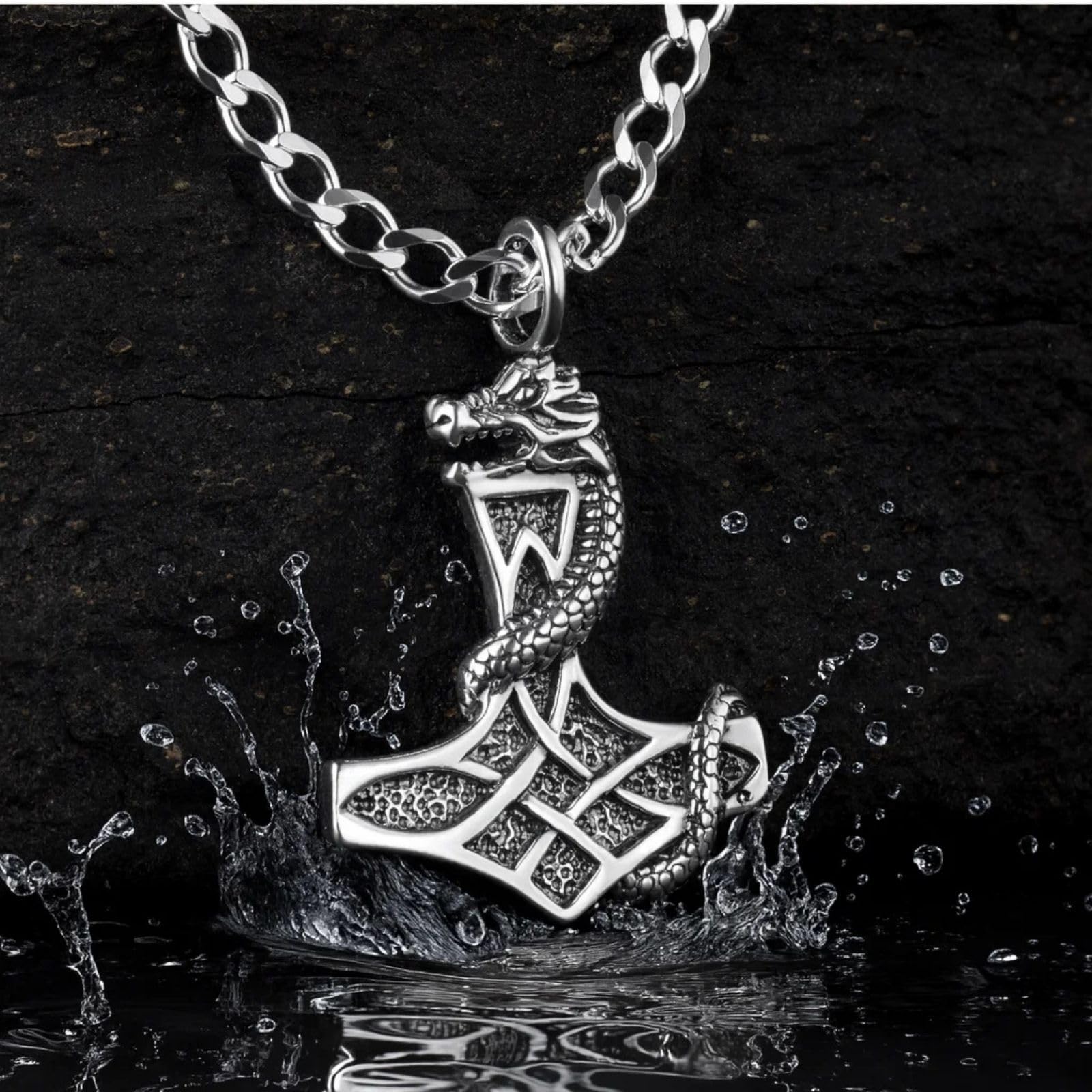 Herren Kette Echt Silber Thor Wikinger Hammer Mythos Anhänger Amulett Öko-Verpackung Geschenk für Mann