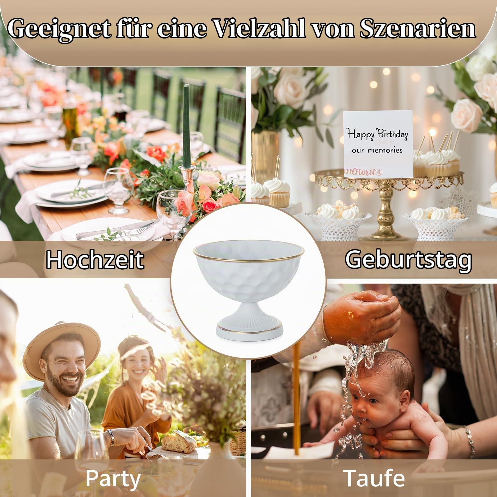 Sziqiqi Vase Weiß Kleine für Hochzeit: 15.5 cm Hoch Metall Urne Vasen Set of 10 - Blumentopf Weiss für Tischdeko - Vintage Blumenvase für Party Taufe Valentinstag