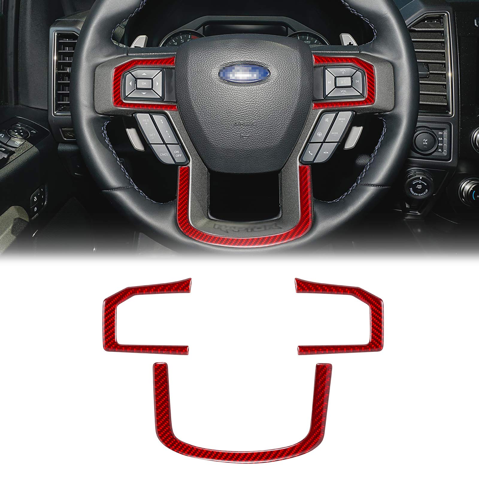 LANZMYAN Steering Wheel Button Sticker Carbon Fiber Steering wheel Button Frame Trim Cover Interior Accessories for Ford F150 2015 2016 2017 2018 2019 2020 Red