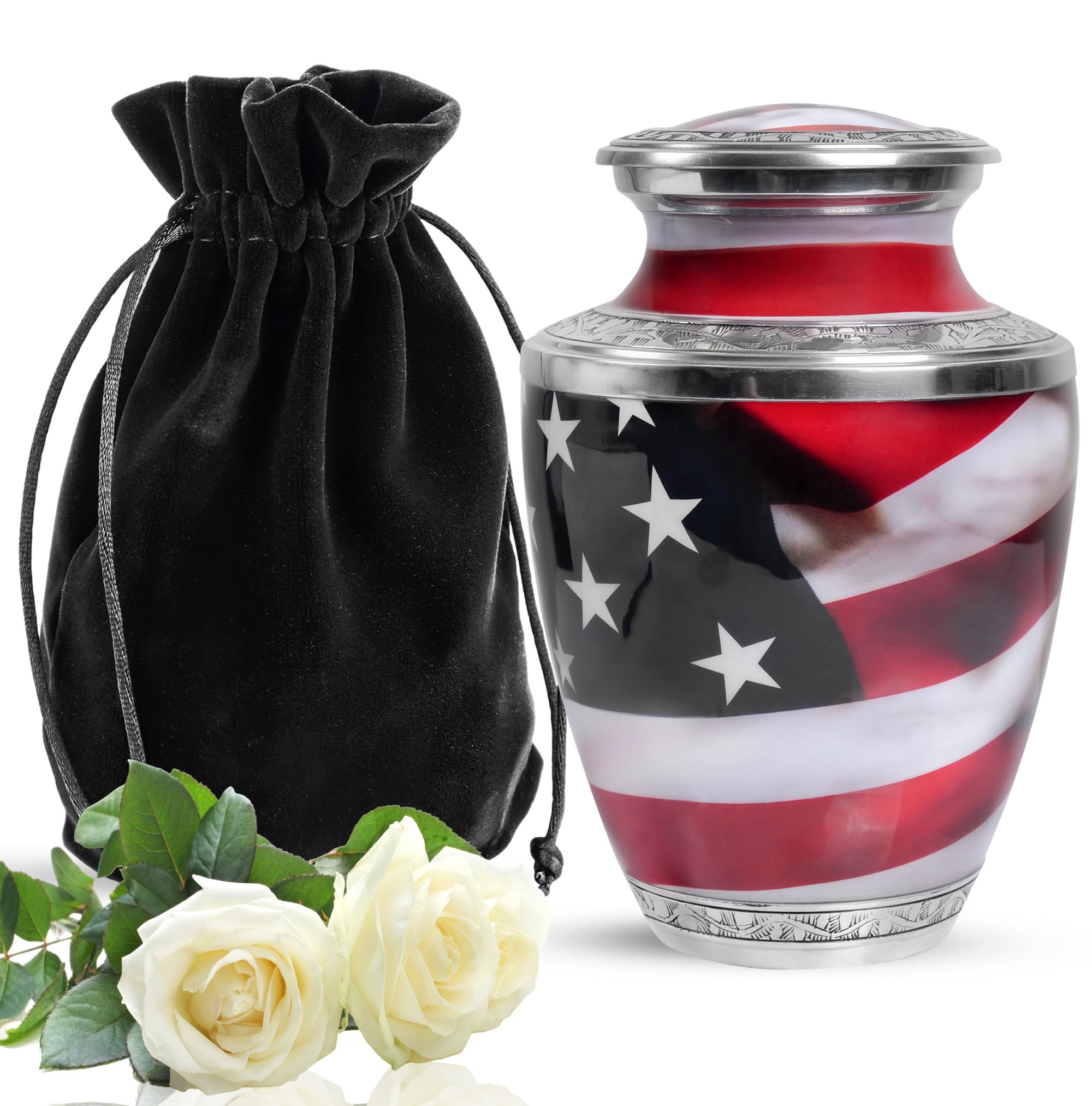 YATSKIA American Flag Urns for Ashes for Adult Female & Male - Military Cremation Large Metal Home Decorative Funeral, Burial Cremation Urns for Mom & Dad - Human Memorial Urn for Women & Men