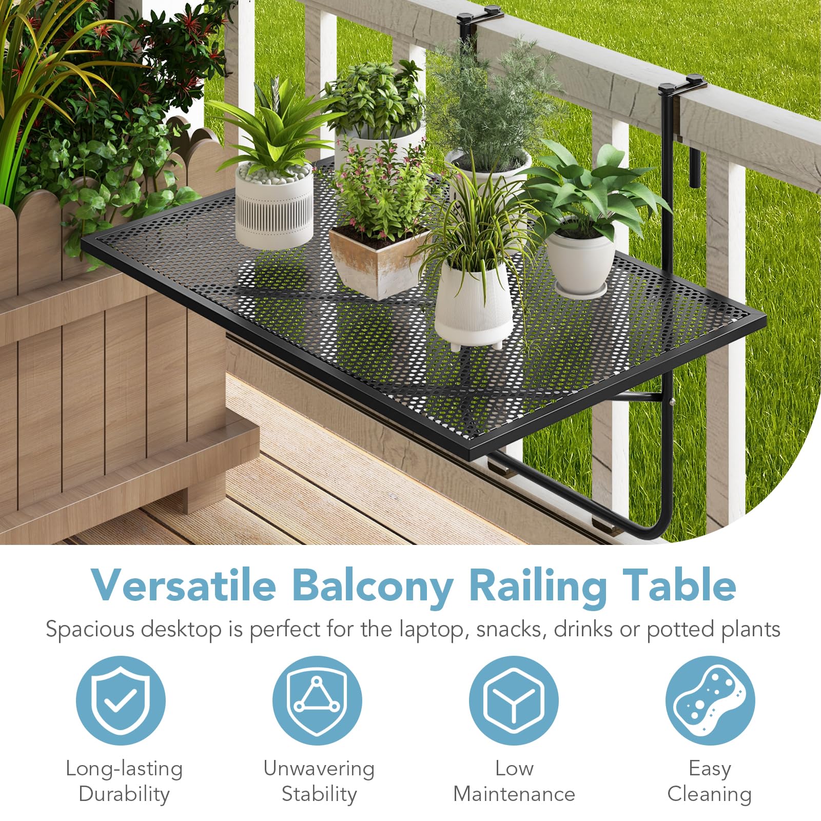 Tavolo Da Balcone Appeso GIANTEX - Pieghevole Per Ringhiere | Salvaspazio Per Esterni