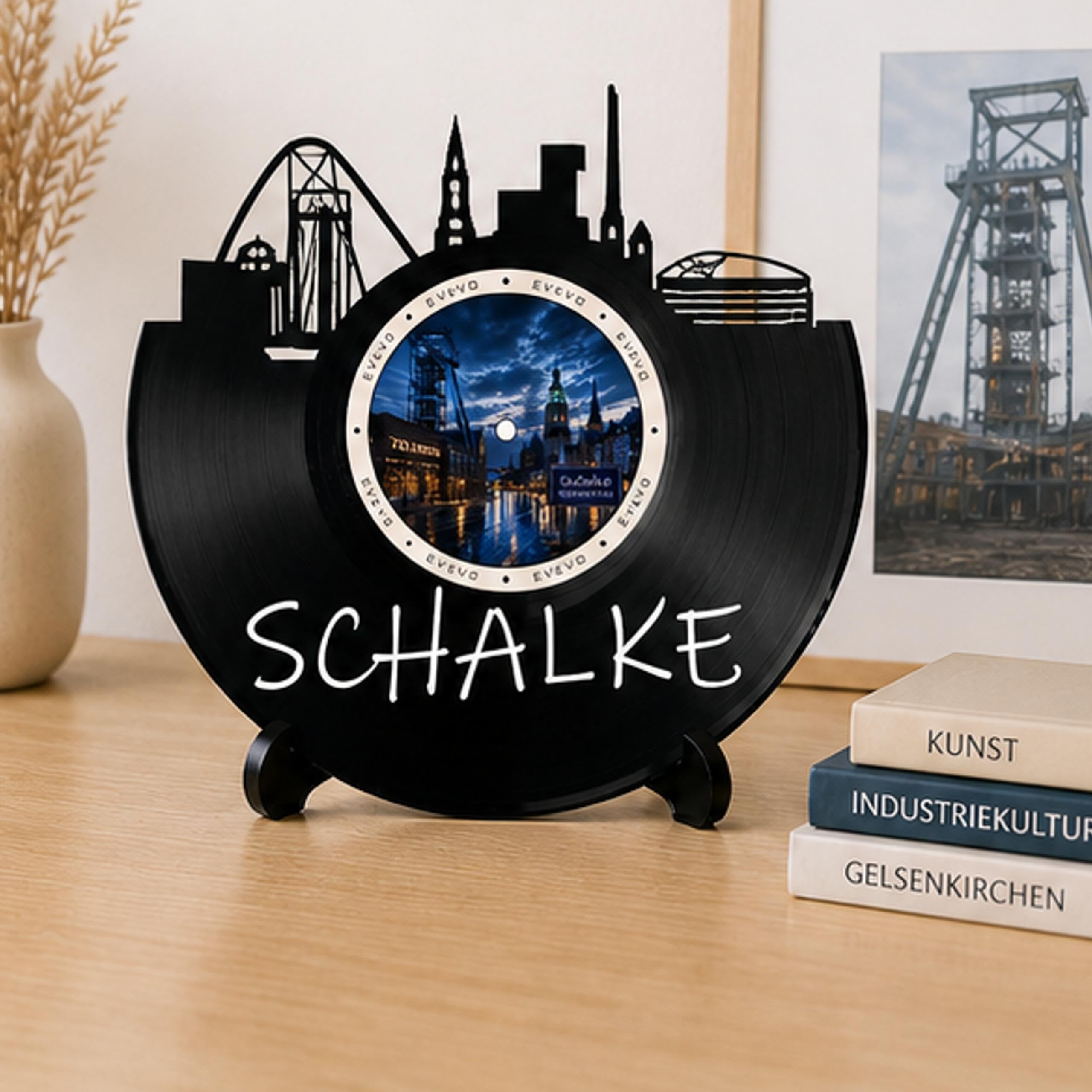 EVEVO Decorazione da parete in vinile Schalke Gelsenkirchen – Decorazione da parete in vinile Ruhrpott Skyline regalo per gli appassionati di calcio, tradizione mineraria D0025