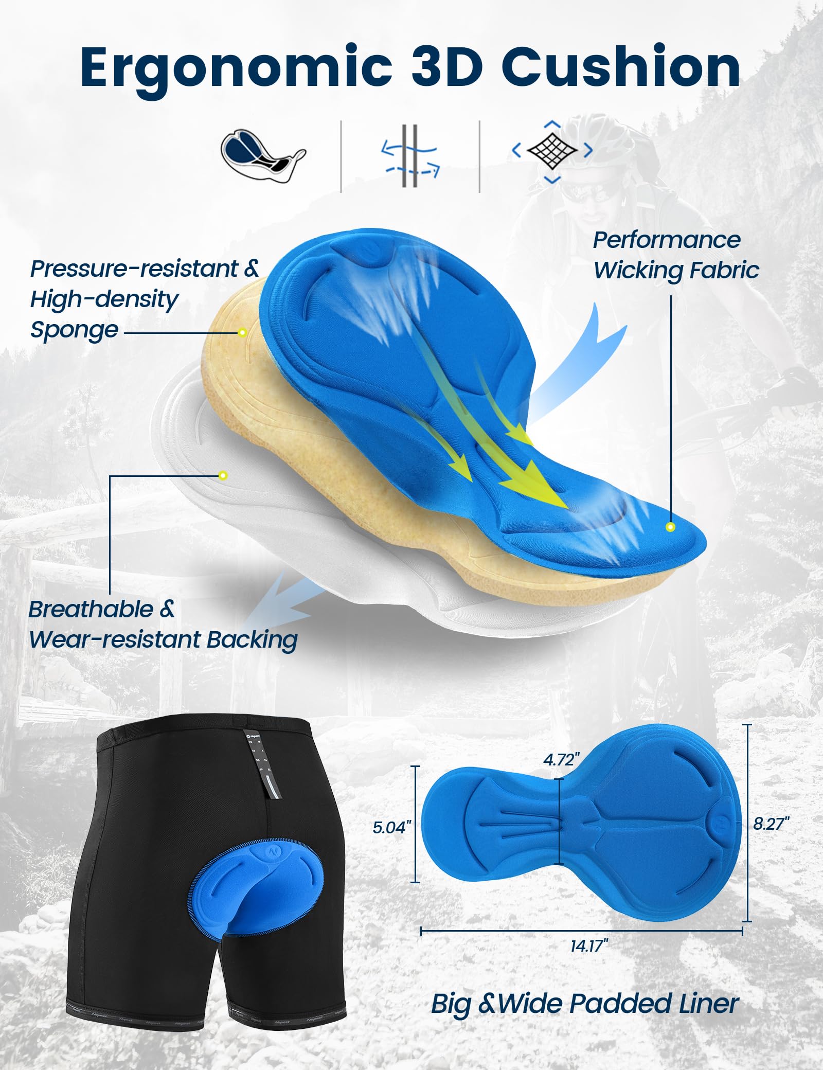 Nepest Short de VTT rembourré 3D pour Homme - Doublure rembourrée - Séchage Rapide - Poches zippées