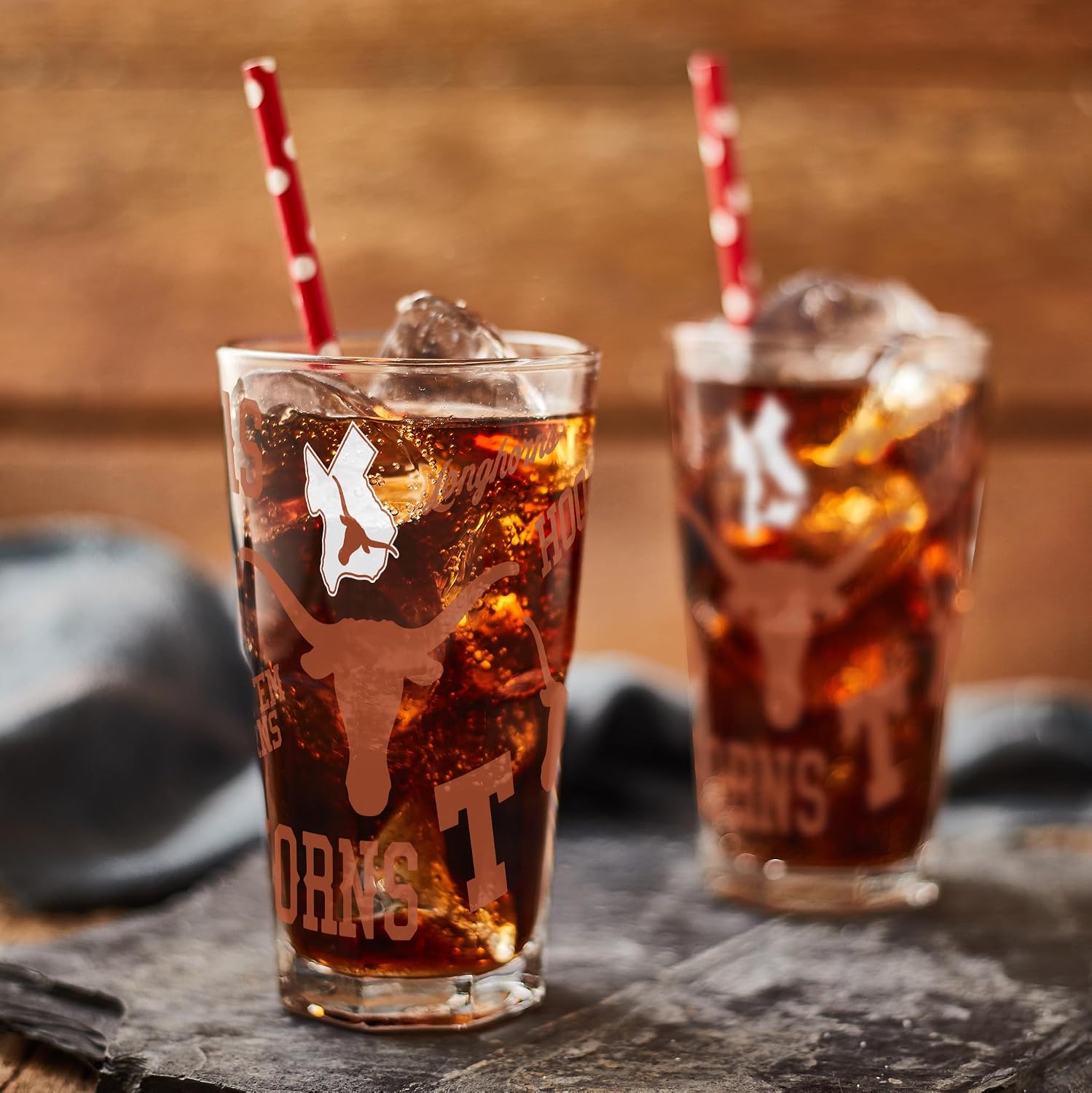 INDIGO FALLS Officially Licensed 16oz Medley Pint Glass – Set of 2 – Durable Glass Construction – Perfect for Game Day & Everyday Use (Texas Longhorns)