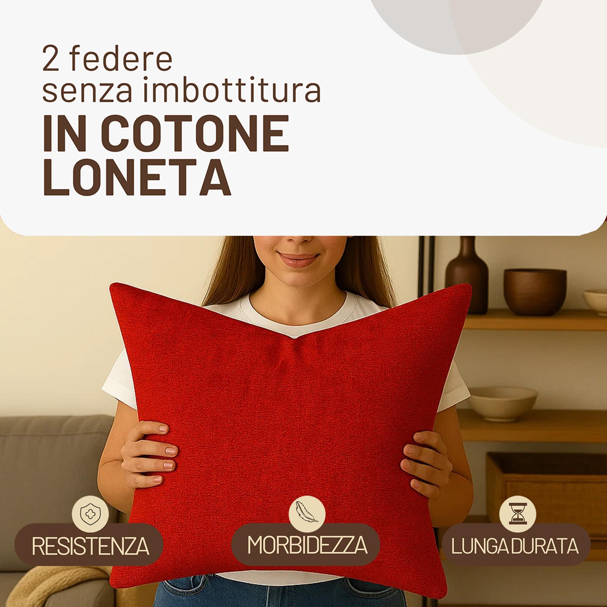 Federe Cuscino 40x40cm Confezione Da 2: Copricuscini Rossi Decorativi Per Divano E Letto