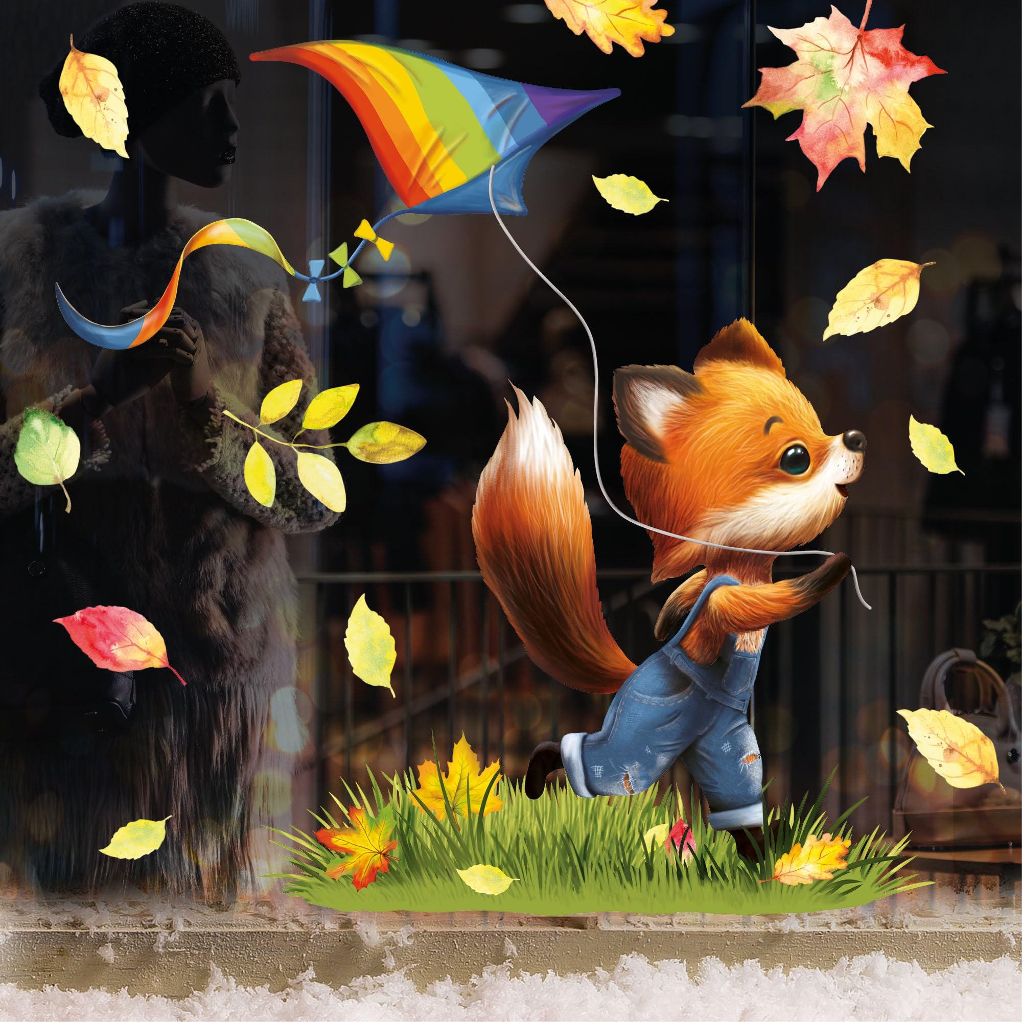 Wandtattoo Loft Fensterbild Herbstblätter - Wiederverwendbare A4 Dekoration Für Fenster