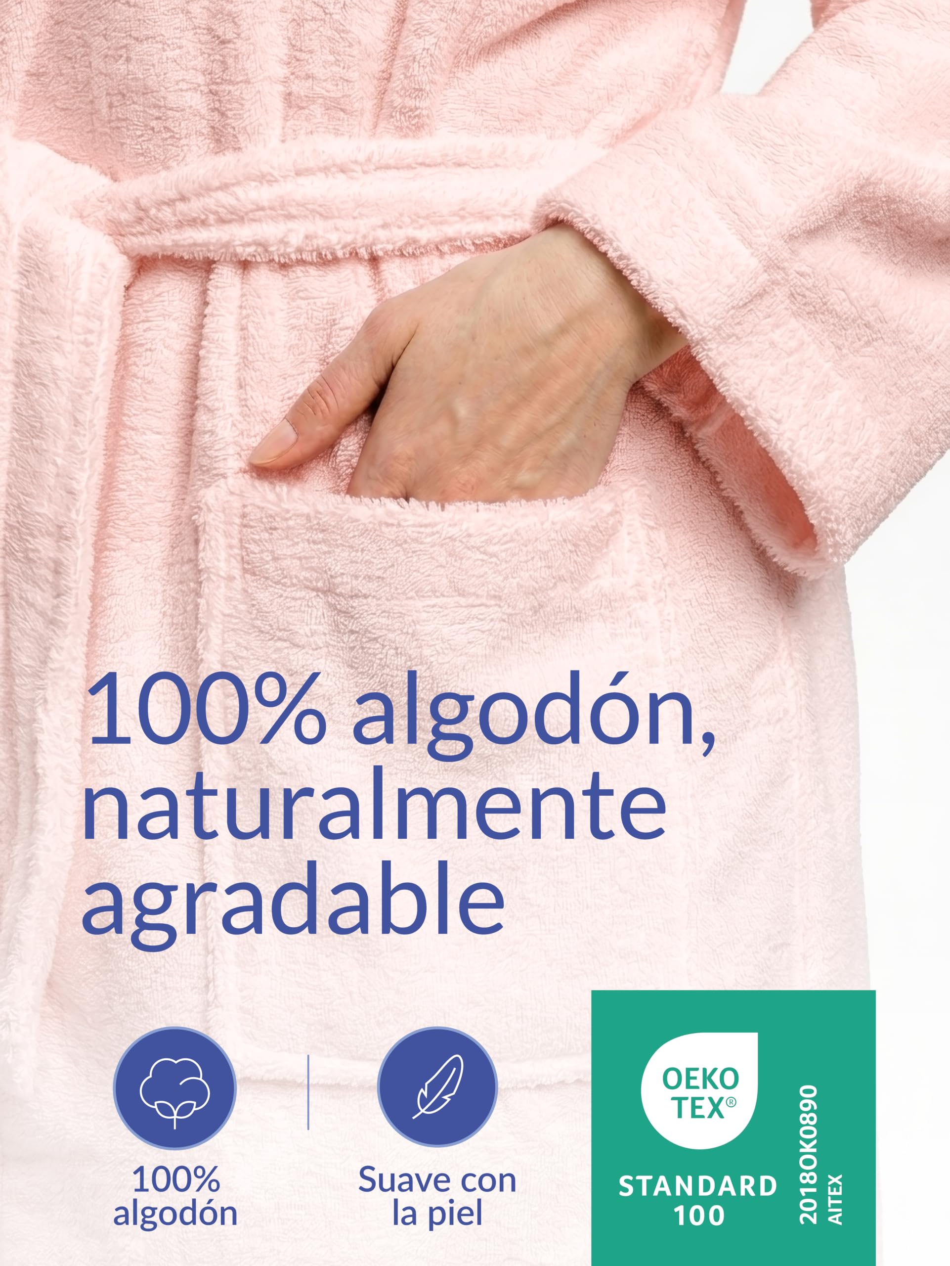 Twinzen Bata de Baño Mujer - 100% Algodón con Capucha
