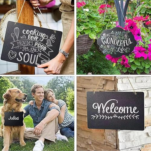 Miniatura 7 de NANXJIUR Paquete de 2 etiquetas colgantes para pizarra, mini letreros de pizarra con cuerda, letreros de madera de 8 x 12 pulgadas, mini pizarras