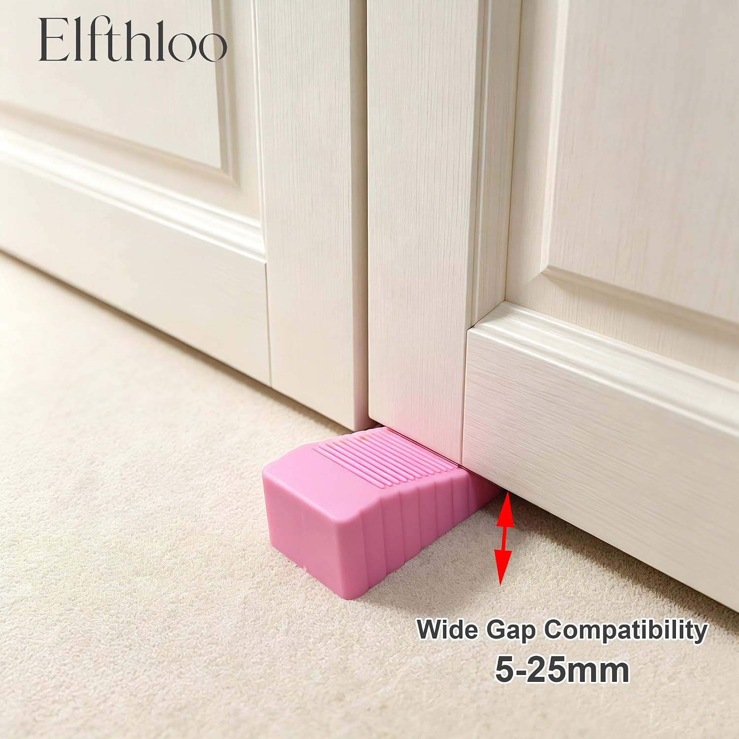 6 Pack Rubber Door Stoppers Wedge, Fits 5-24mm Gaps, Non-Slip Floor Protector Stops for Lightweight Interior Doors, Pink image 5