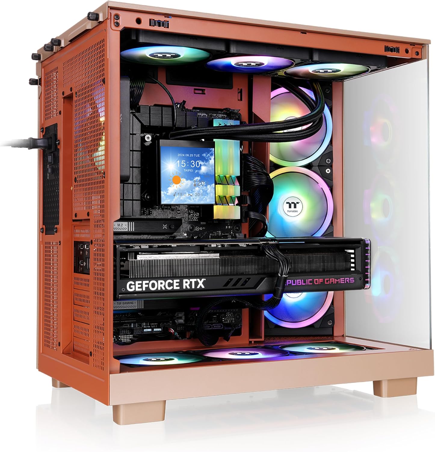 Thermaltake View 380 XL TG ARGB; 4x120mm ARGB Lite Fans Included; 360mm Radiator Support; 420mm GPU Clearance; Hidden Connector Support; Dual Chamber; Gravel Sand; CA-11E-00MGWN-AZ