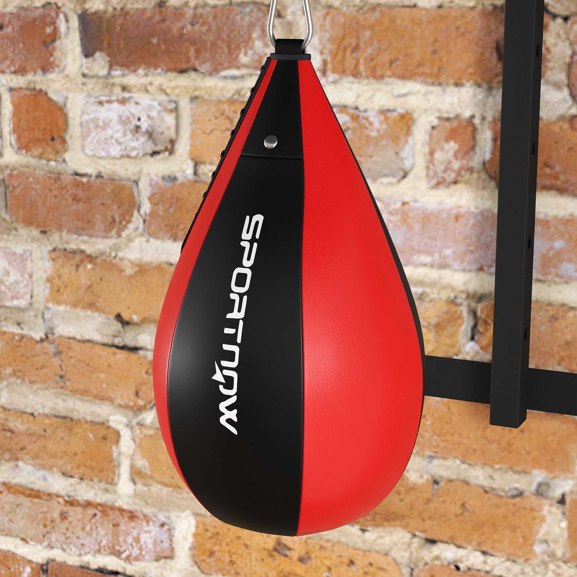SPORTNOW Plateforme Murale avec Poire de Vitesse, Sac de Frappe, pour entraînement de Boxe, pivotant à 360° Hauteur Ajustable, Noir et Rouge