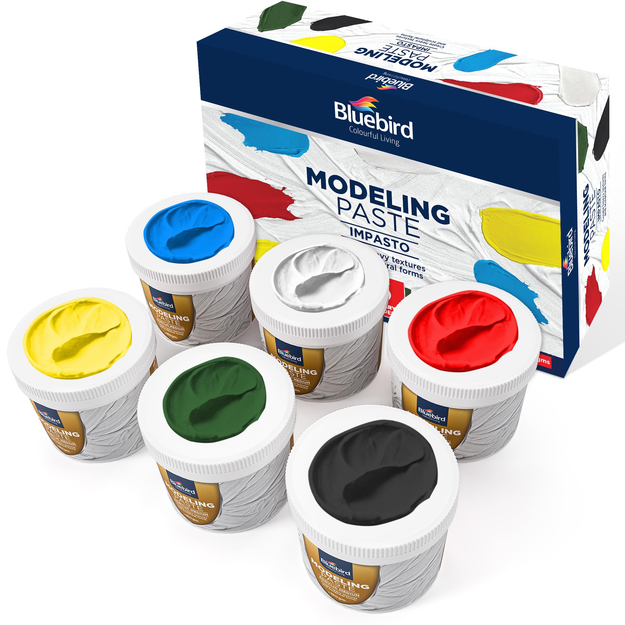 Bluebird Colored Modeling Paste - 6-Pack - 150GM / 5.3 Oz Each jar - Primary Shades