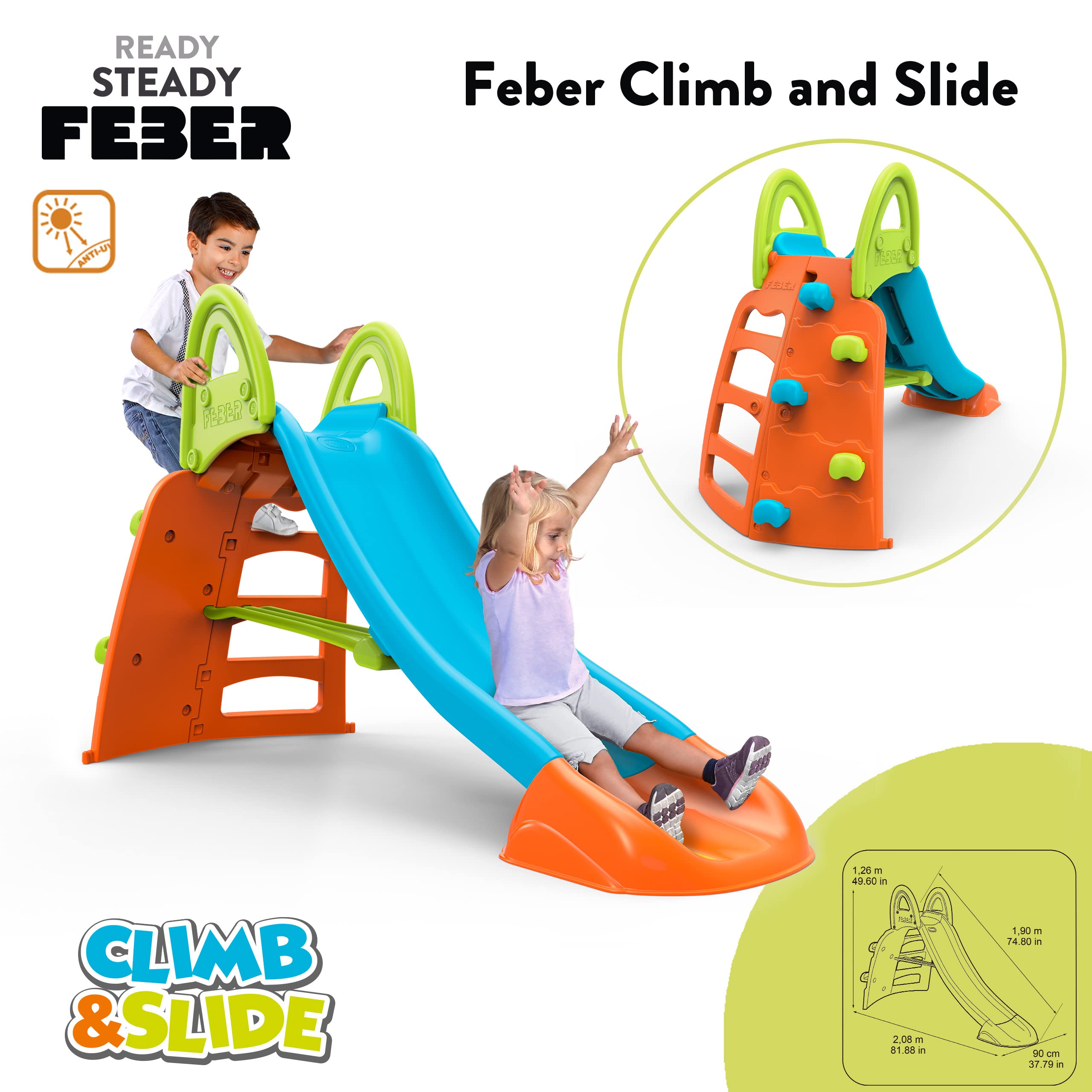 FEBER - Climb & Slide, Scivolo per Bambini con Parete per Arrampicata, Multicolore, Design Resistente e Sicuro per Bambini dai 3 Anni, Famosa (800013534)