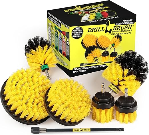 Drillbrush Ultimate Yellow Cleaning Tools - Drill Brush Attachment for Bathroom, Shower, Tub, Tile, Grout, Toilet, and Sink - Bathroom Scrubber Cordless Drill Attachment - Shower Detailing Brush Set