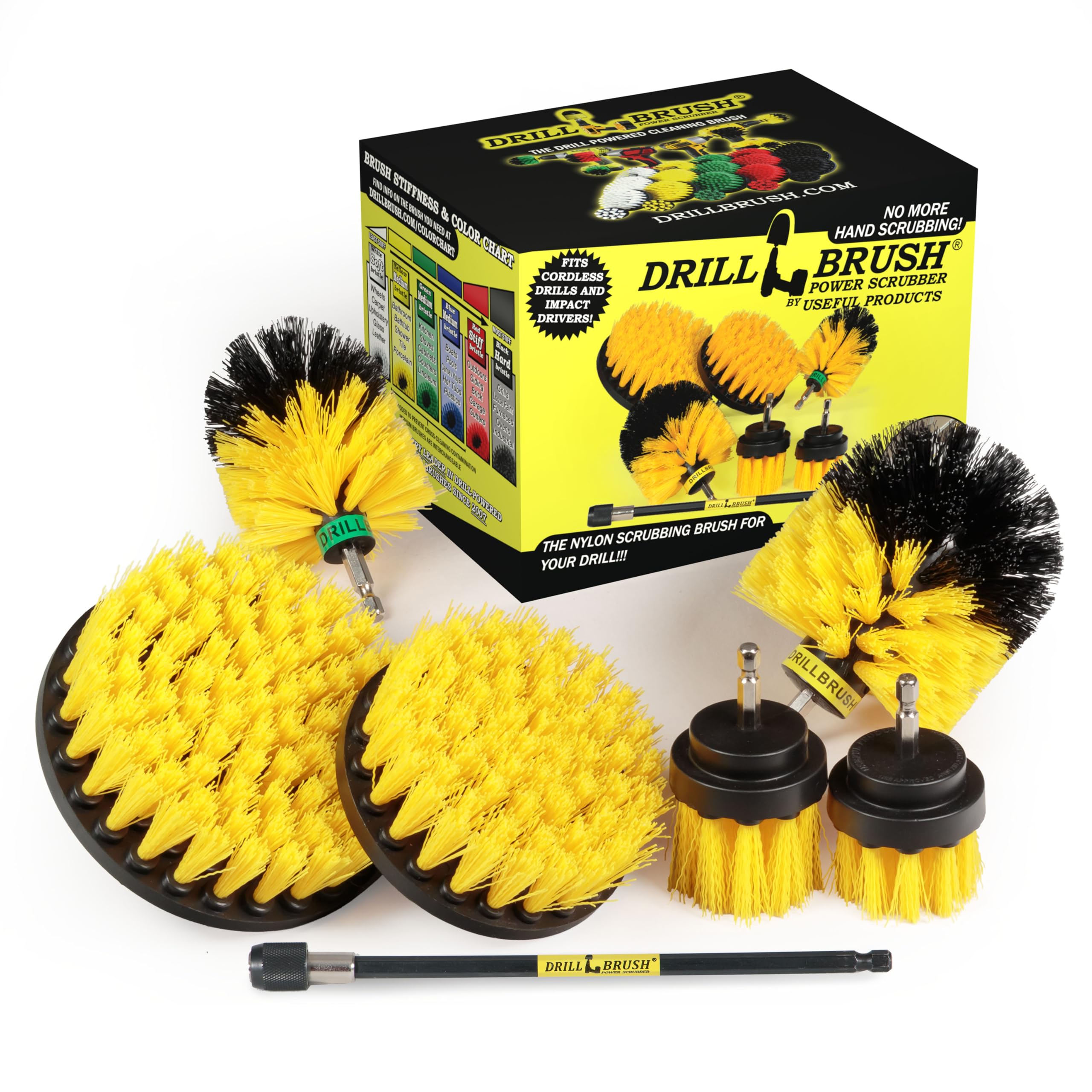 Drillbrush Ultimate Yellow Cleaning Tools - Drill Brush Attachment for Bathroom Shower Tub Tile Grout Toilet and Sink - Bathroom Scrubber Cordless Drill Attachment - Shower Detailing Brush Set