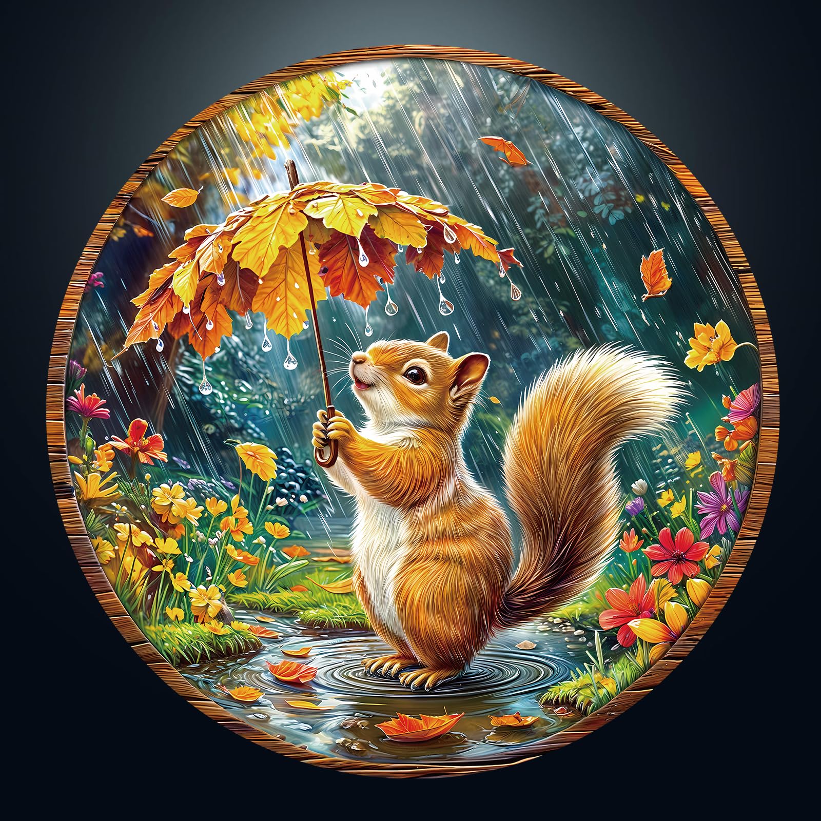 Jigsaw Puzzles for Adults 1000, Romantic Squirrel 1000 Piece Jigsaw Puzzle, 67.5 x 67.5cm Blue Card Round Flat Puzzle, Colorful Puzzles for Home Decor, Christmas & Birthday Gifts for Family Friends