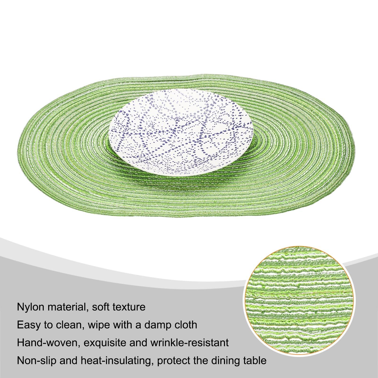 QUARKZMAN 6pcs Sets de 6 Sets de Table ovales tressés de 20 Pouces Vert | napperons ovales antidérapants pour tables à manger lavables, isolation thermique, napperons tissés intérieurs