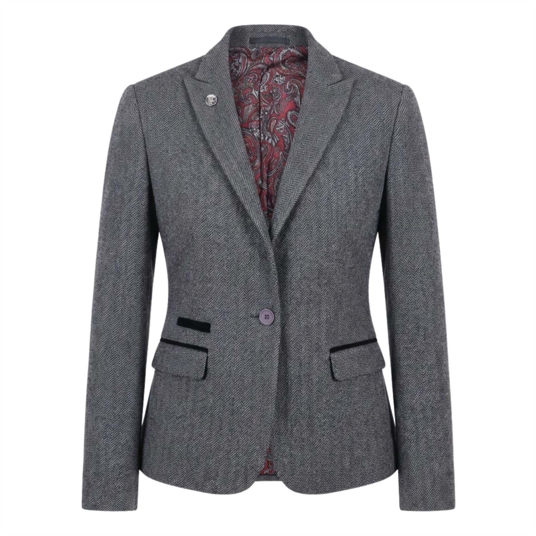 TruClothing Women's Grey Tweed Blazer Herringbone Slim Fit Jacket Waistcoat Set - Grey Blazer 8