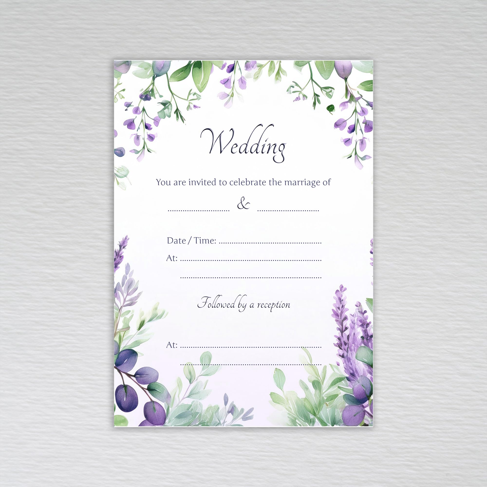 Webspectations Lavender and Eucalyptus Wedding Invitations Wildflower Botanical - Lavender and Eucalyptus Wedding Invites (Pack of 50 without Envelopes)