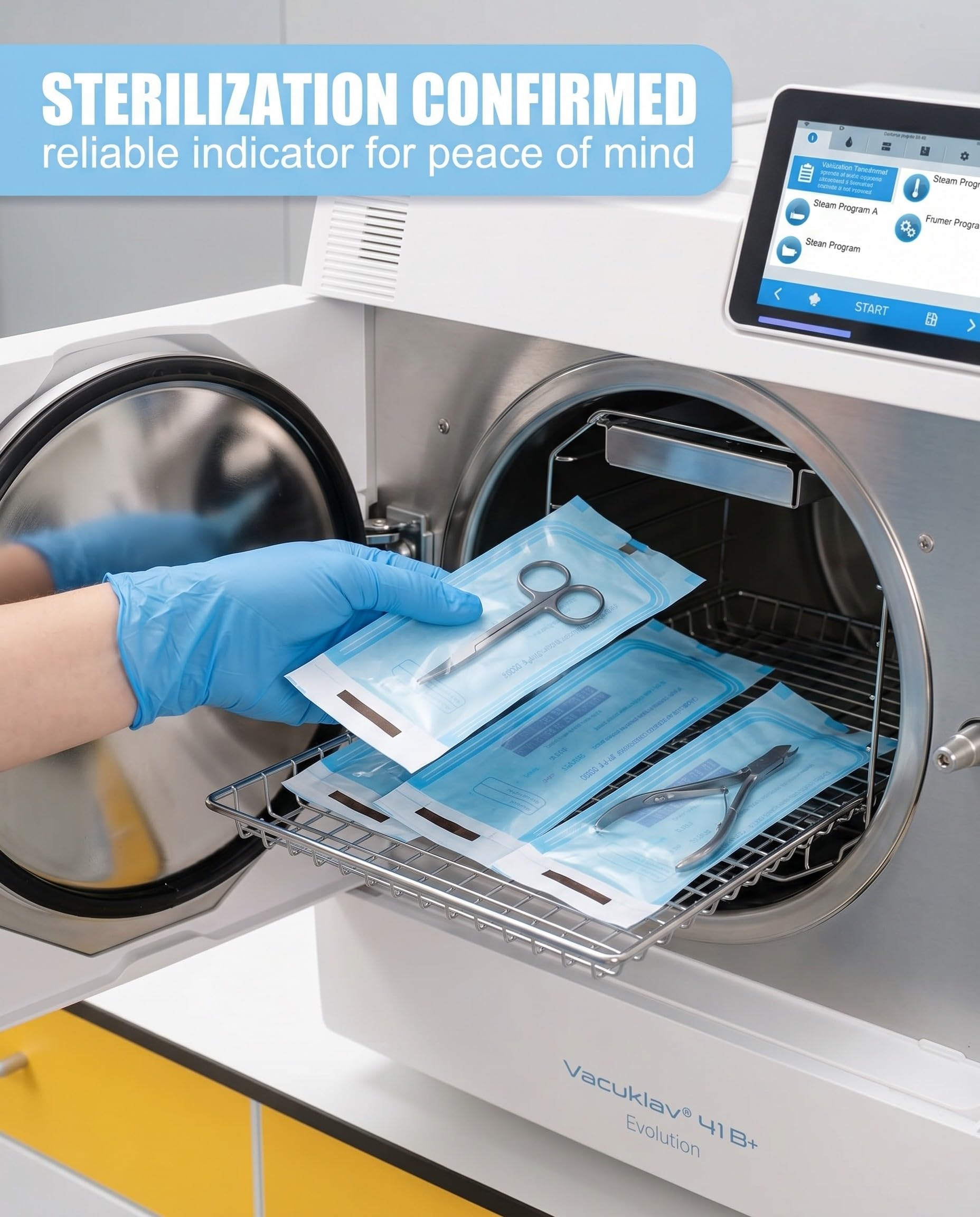 Buste Sterilizzazione Autosigillanti 200 Pezzi Blu Monouso per Strumenti Estetista Unghie Cosmetica & Autoclave Professionale