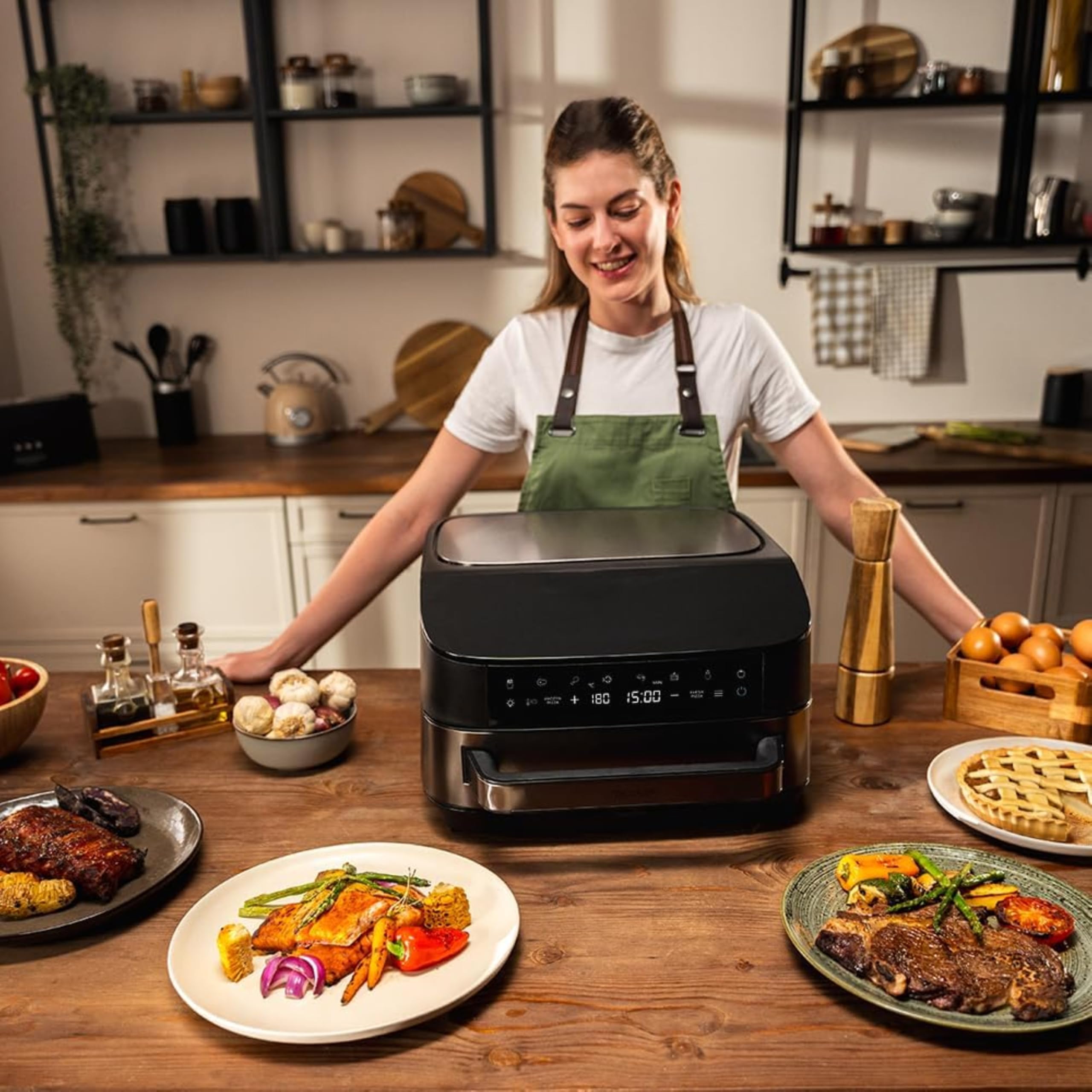 Cecotec Horno Eléctrico para Pizza de 7L Pizza&Fry 7000. 2200W, Pizzas de 13 Pulgadas, Pantalla Táctil, 8 Programas, Temperatura Ajustable 40-230ºC, Piedra para Pizza, Resistencia Superior e Inferior