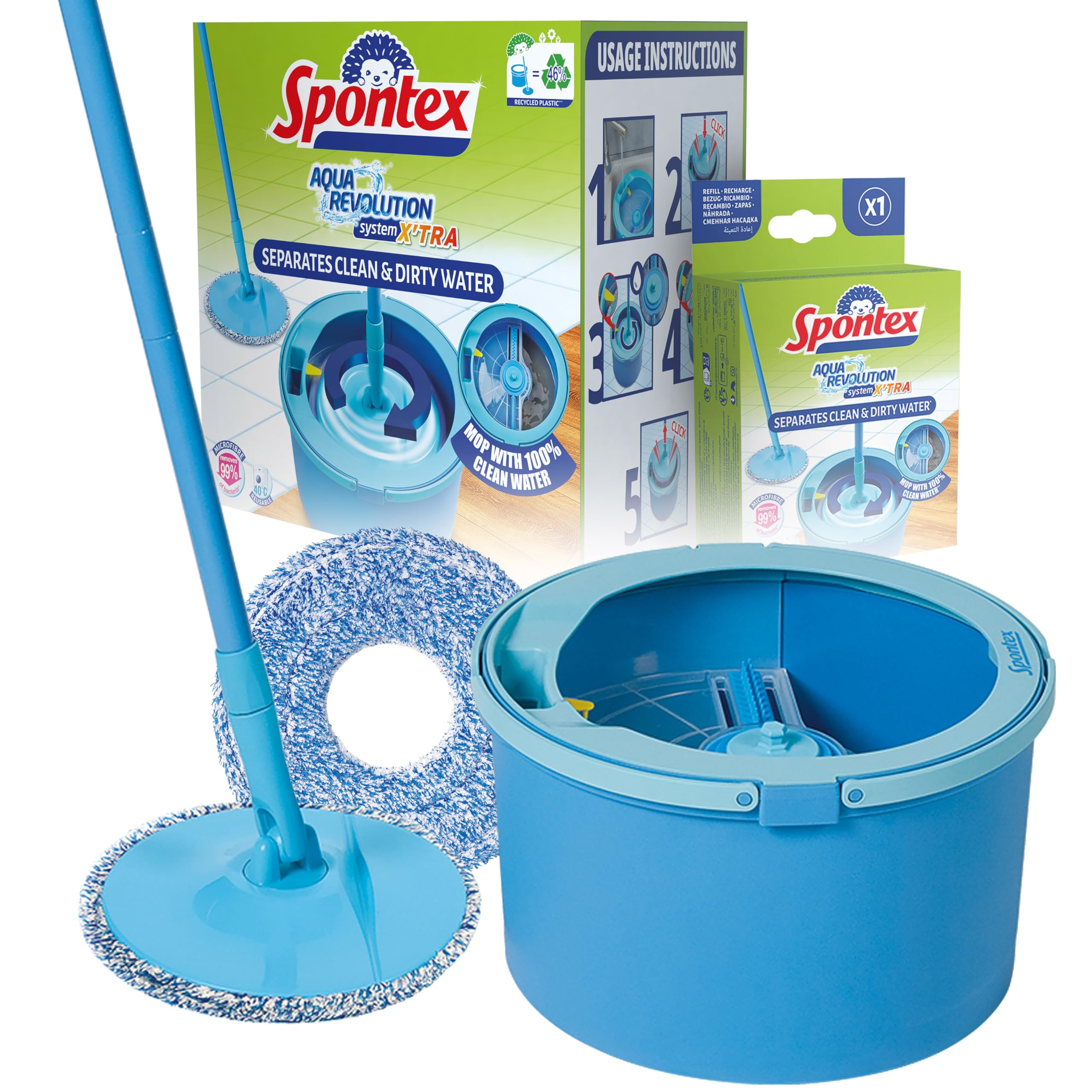 Spontex Aqua Revolution X'tra: Balai Serpillère Rotatif avec Système de Séparation d'Eau pour un Nettoyage Efficace