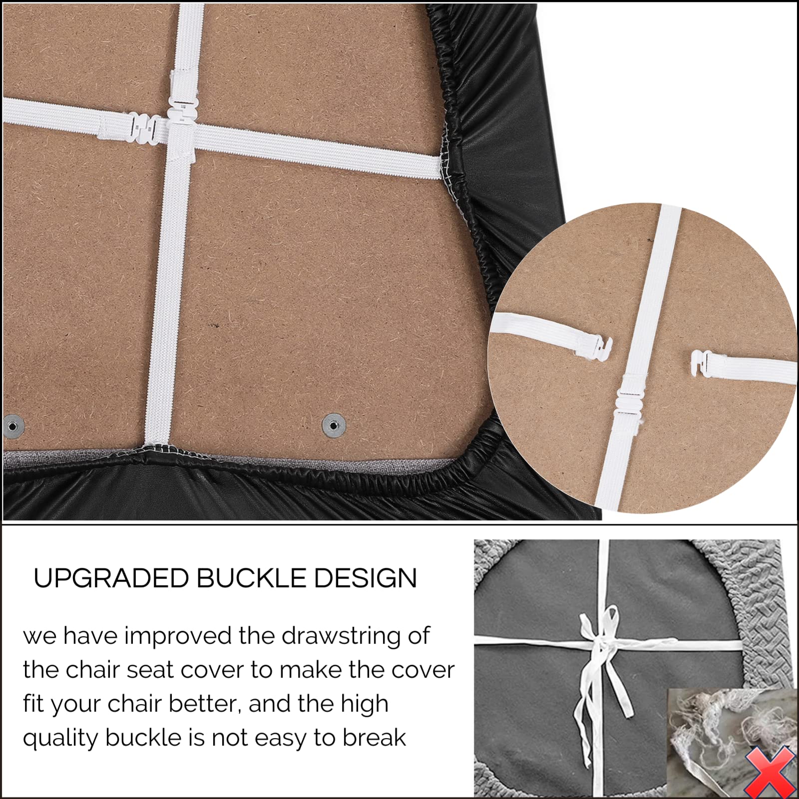 SearchI Waterproof PU Leather Seat Covers for Dining Chairs, 4 Pack Stretchable Dining Room Chair Seat Covers, Kitchen Chair Seat Covers Protectors (Black)