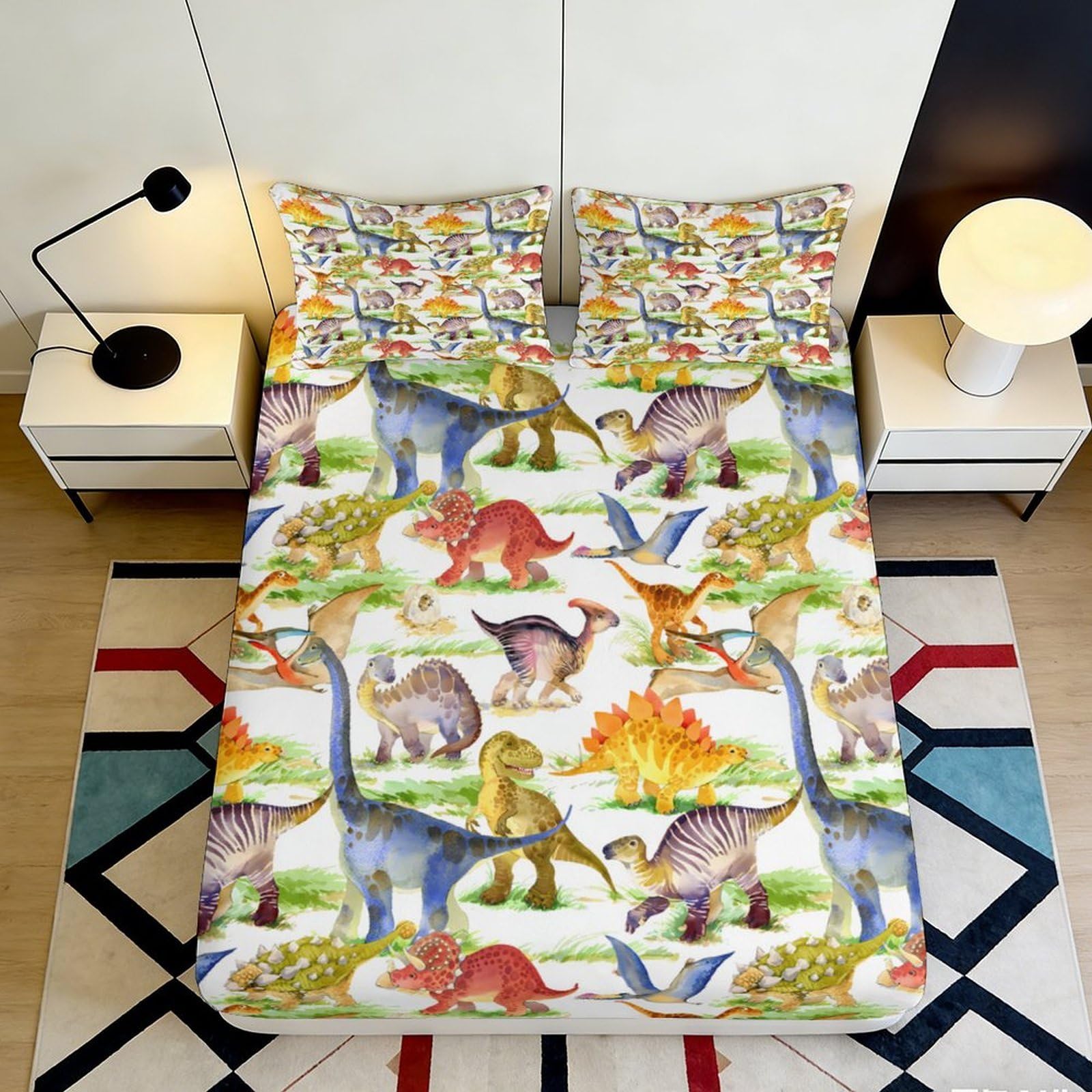 3D Printed Dinosaur Jungle Fitted Sheet Microfiber Soft Mattress Cover Anti-Slip for Bedroom Guest Room Decor 120x200cm 140x200x25cm