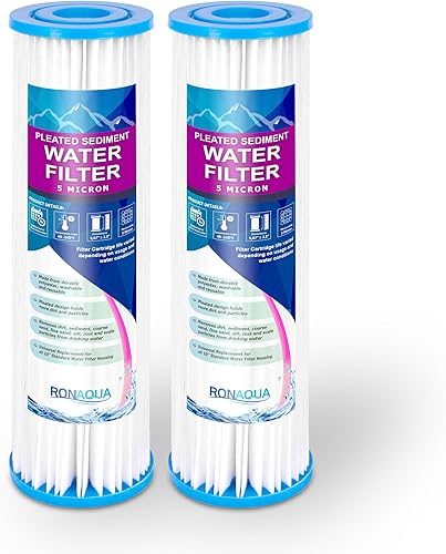 Cartucho de filtro de agua plisado para sedimentos de 9.87 x 2.5 pulgadas, superficie amplificada, elimina arena, suciedad, óxido, vida útil