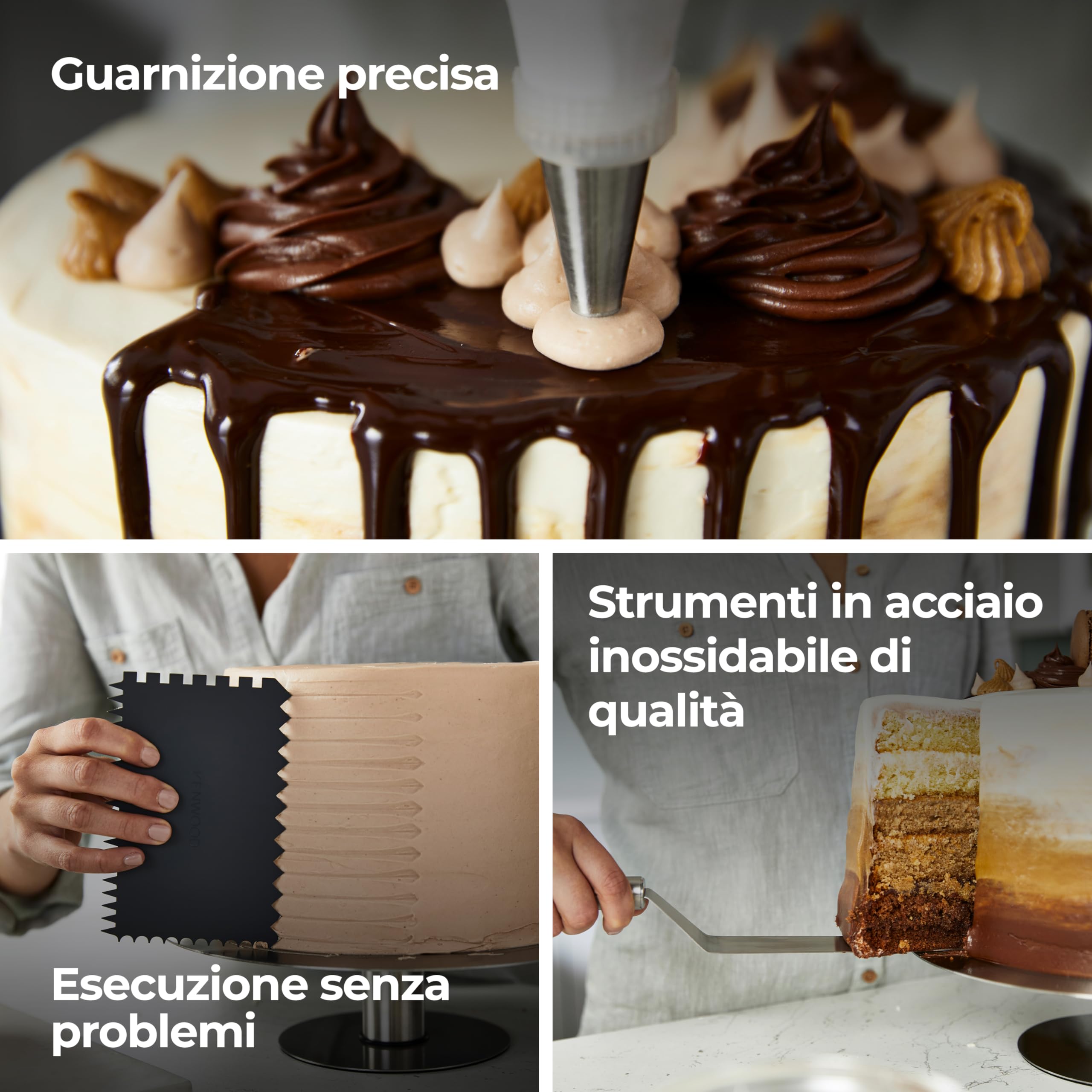 Kenwood KWSD100 Decorating Set di Pasticceria, Vassoio per Torte in Acciaio Inossidabile, Spatole, Sacca a Poche e Manicotto per Decorazione in Acciaio Inossidabile