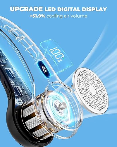 Miniatura 3 de Ventilador de cuello con batería recargable de 4000 mAh y pantalla LED, enfriador personal portátil para mujereshombres, ventiladores de