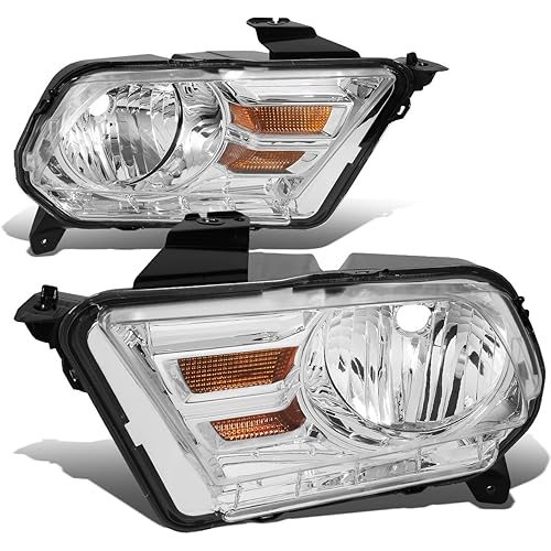 Auto Dynasty Headlights Assembly Compatible with 2010-2014 Ford Mustang 5th Gen, Driver and Passenger Side Halogen Headlamps Replacement, Chrome Housing Amber Corner