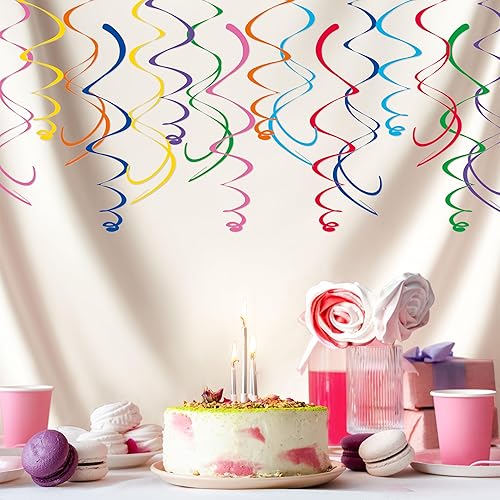 Miniatura 2 de Juego de 48 piezas de remolinos de papel multicolor Remolinos colgantes para fiesta de cumpleaños, baby shower, boda y decoración de celebración