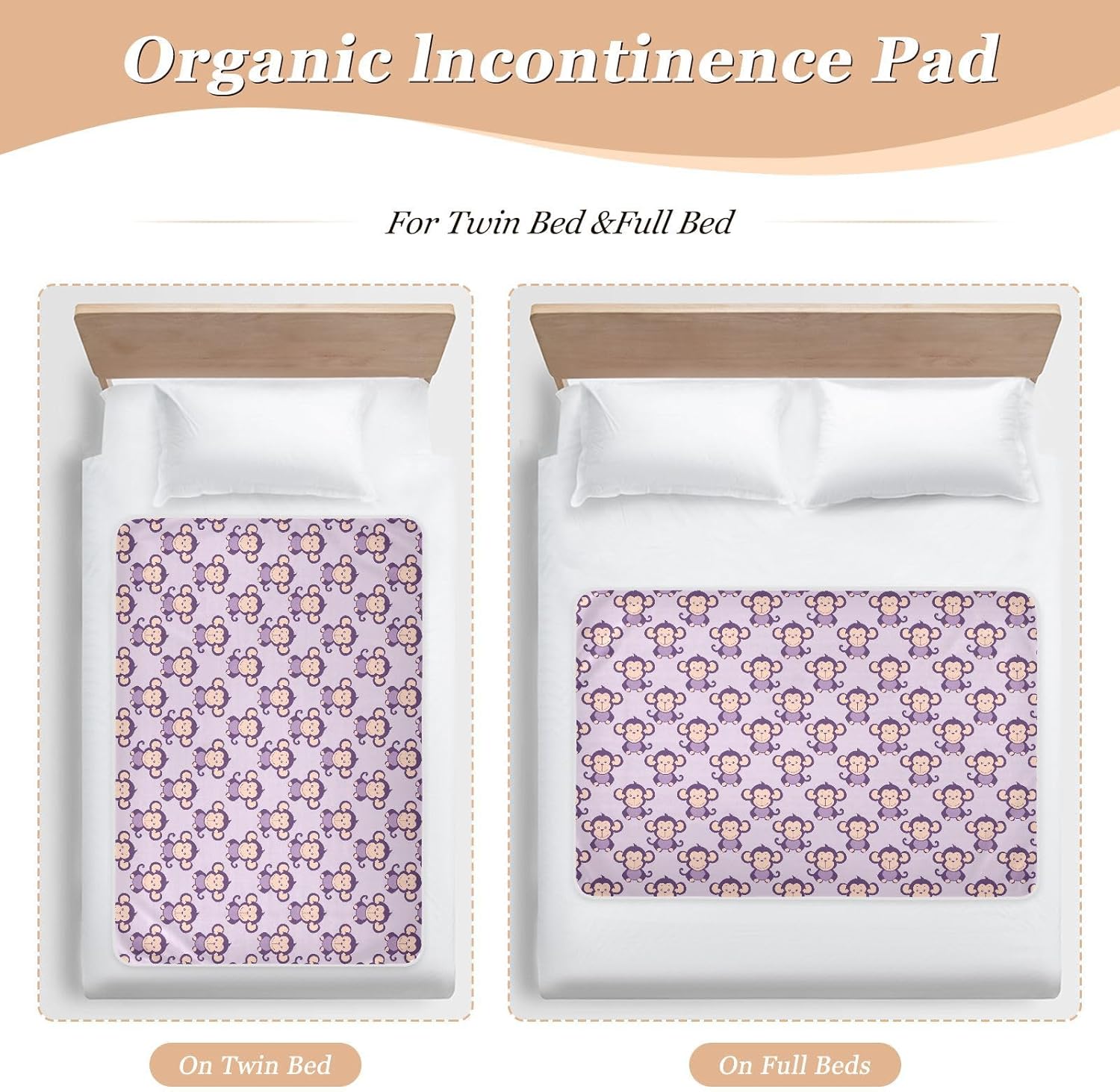 Violet Monkey Extra Large Resuable Toddler Mattress Pads Waterproof Washable Mattress Pad Changing Cradle Mattress for Toddler Kids , 52" L x 34" W