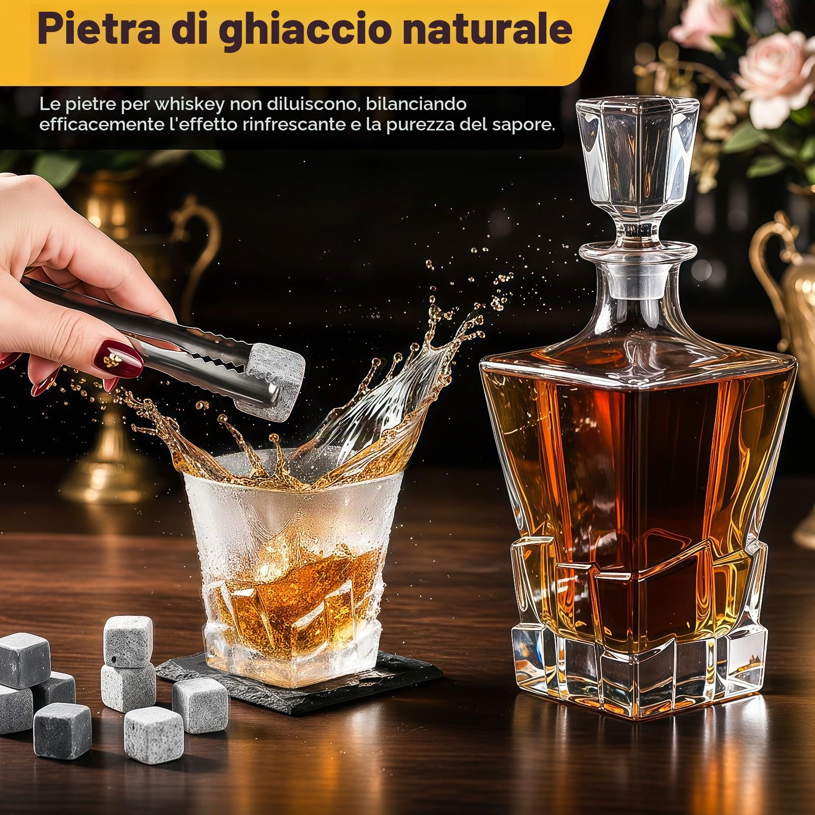 Set Whisky Regalo, 800ML Decanter per Whisky, 2 Bicchieri da Whisky, 8 Pietre di Whisky, Bicchieri e Bottiglie da Whisky per Bourbon Scotch Cognac Martini, Scatola Regalo