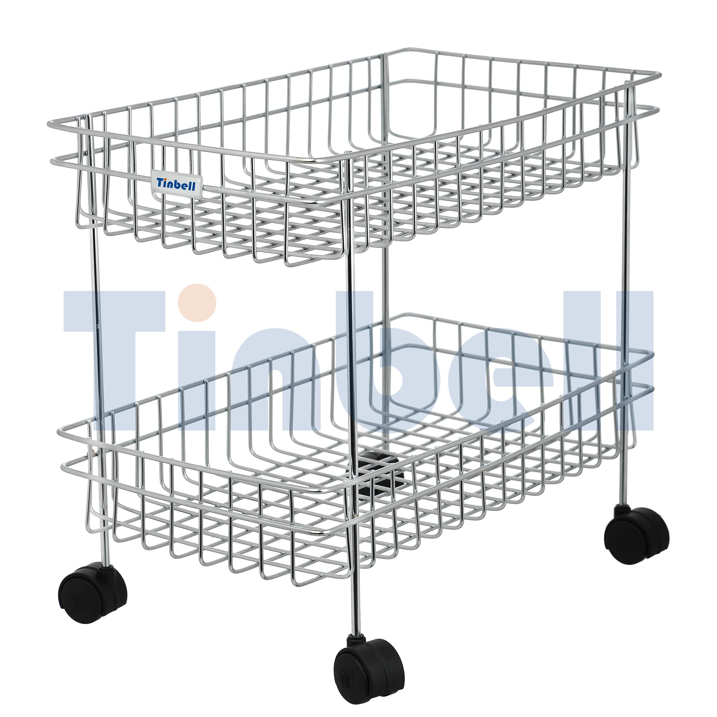 Tinbell Multipurpose Stainless Steel Portable Modern Kitchen Trolley for Storage Fruits, Onion & Vegetable, Pickles Jars, Kitchen and Living Room Shelf with Wheels (2 Shelf)