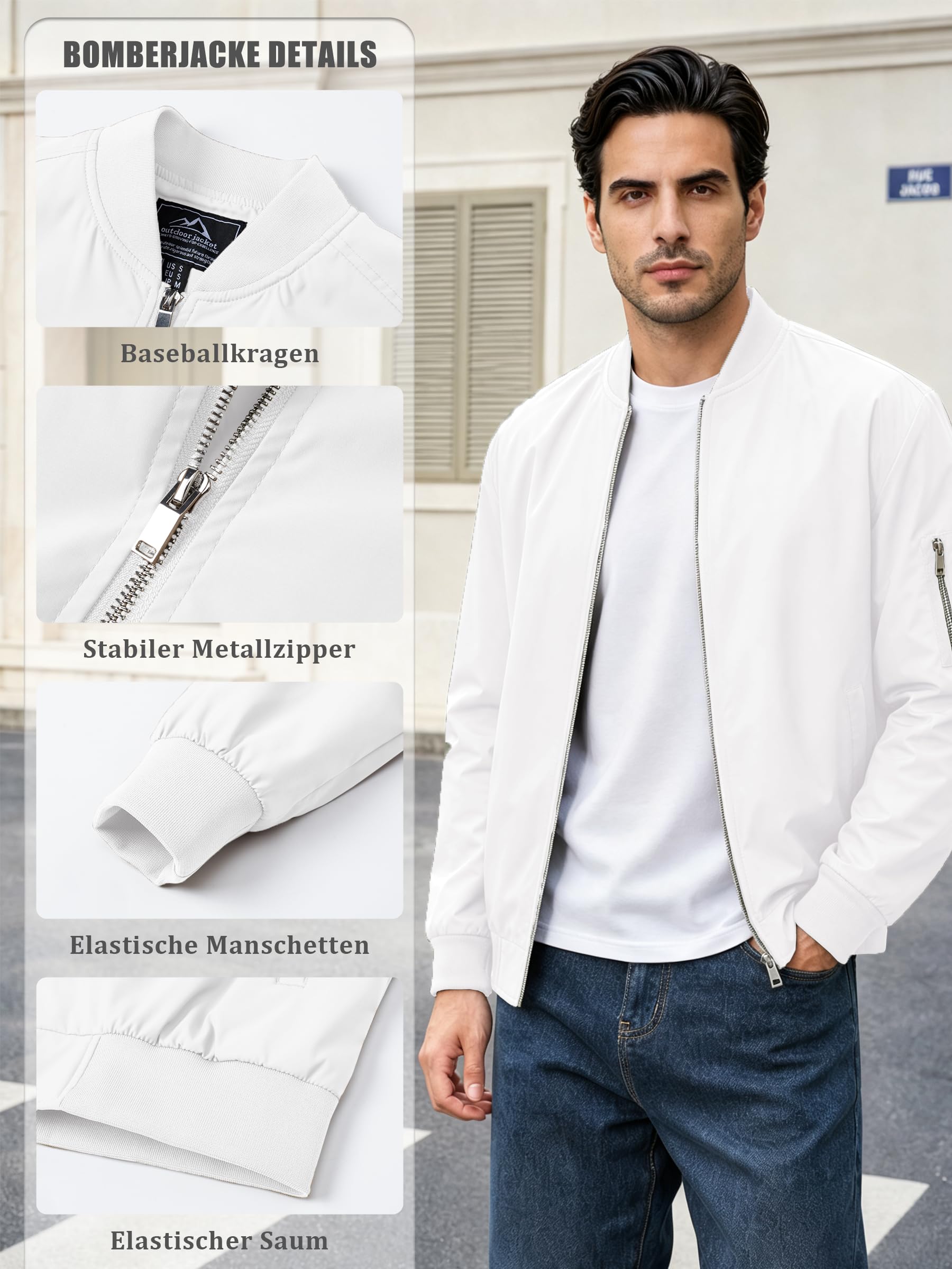 TACVASEN Herren Bomberjacke Sommer Blouson Jacke Übergangsjacke Leichte Fliegerjacken Freizeit mit Taschen