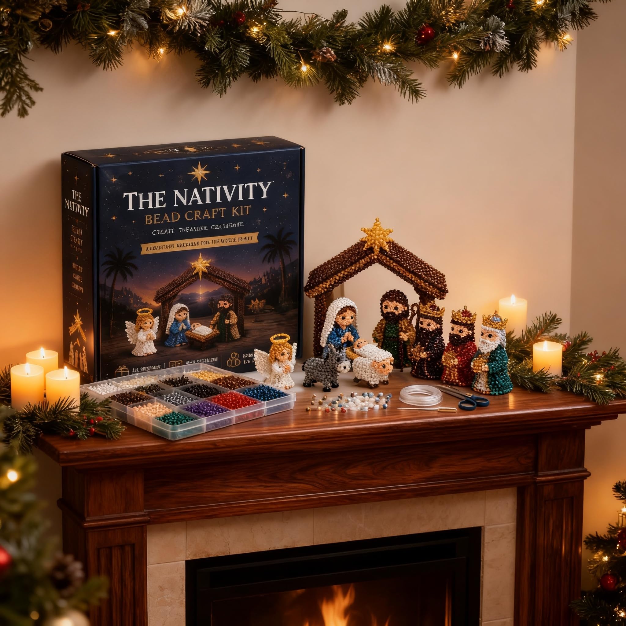 Hamosky Kit fai da te con perline 3D a forma di animale, con perline 3D fatte a mano, kit fai da te per principianti, con istruzioni passo passo per adolescenti (scena del presepe)