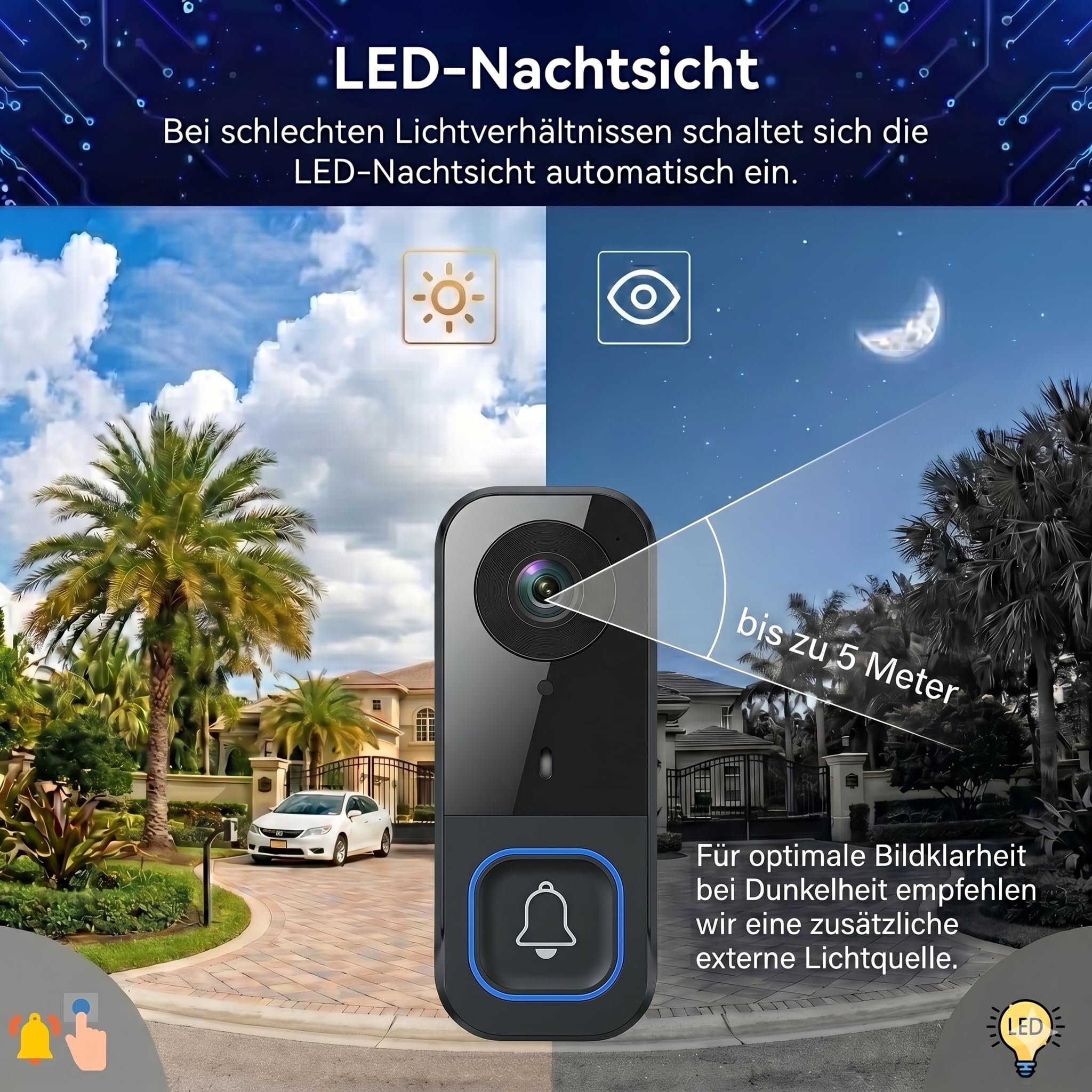 Video Türklingel mit Kamera Drahtlos, Funkklingel mit Kamera und Monitor, Türsprechanlage 4,5" IPS Bildschirm, 2,4GHz Verbindung, IP65 Wasserdicht, Nachtsicht, Gegensprechanlage, Ohne WLAN Ohne App
