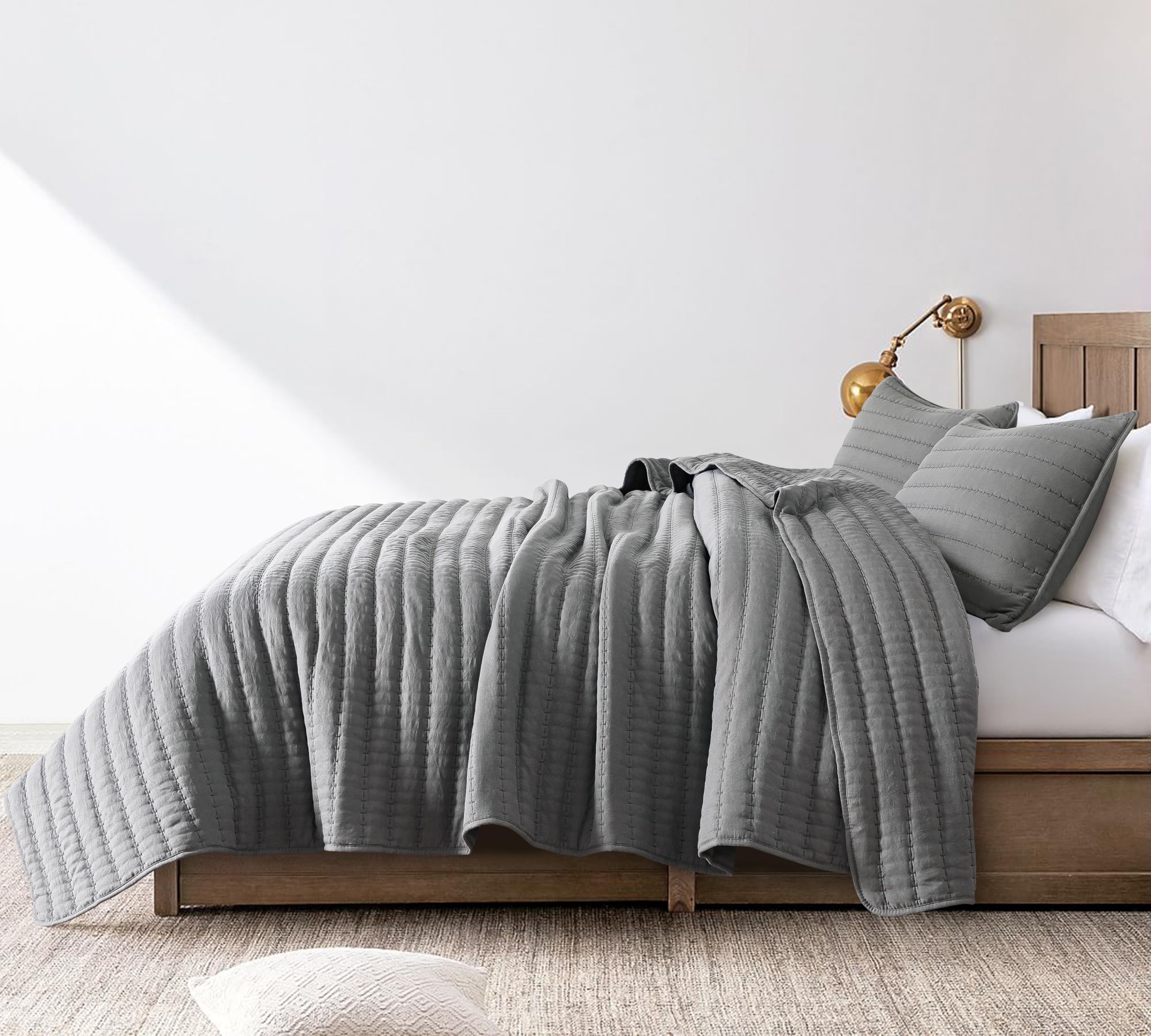R. SHARE Colcha Cama Verano Primavera, Gris 300x270cm Colcha Bouti Cama 180/200, Acolchada para Cama o Sofá Suave y Transpirable, 100% Microfibra Edredón Verano-Oeko-Tex(Funda de Almohada no incluida)