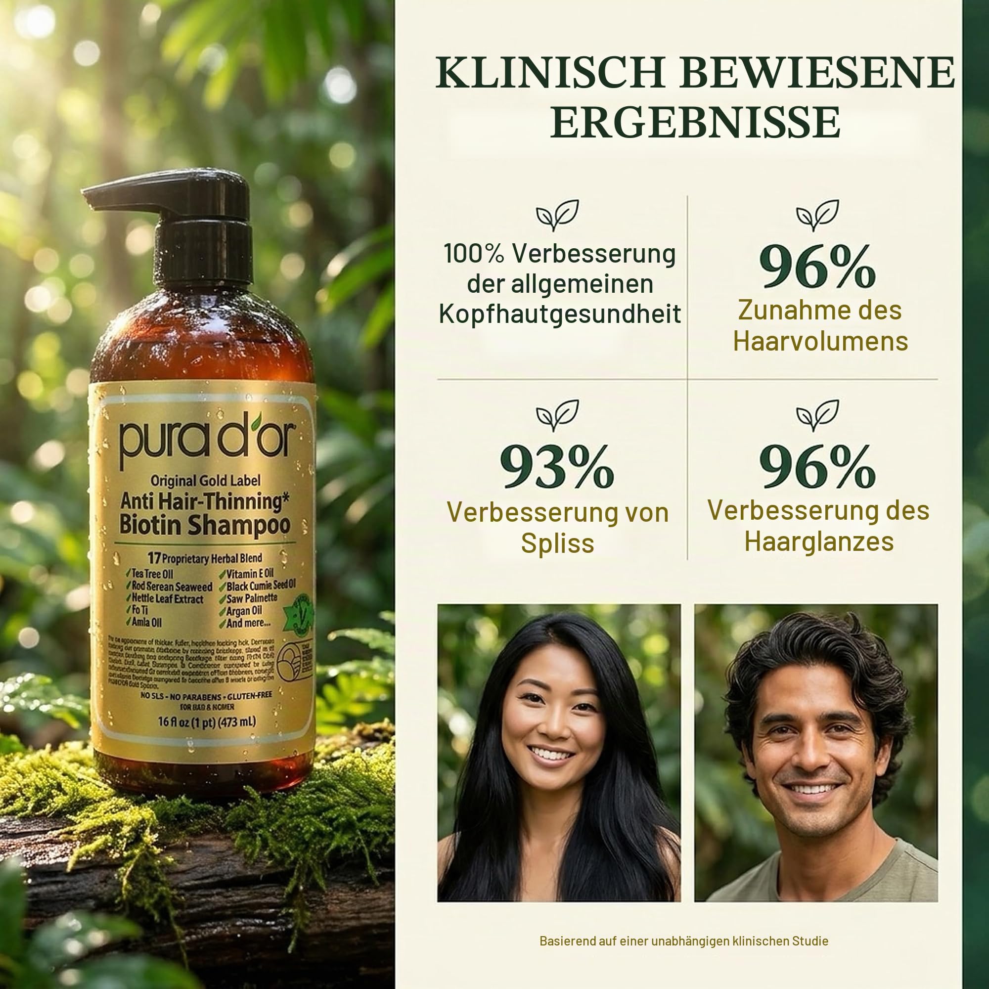 PURA D'OR Haarschadensverhütung Premium Bio Arganöl Shampoo (Goldener Aufkleber), 16 Flüssigunzen