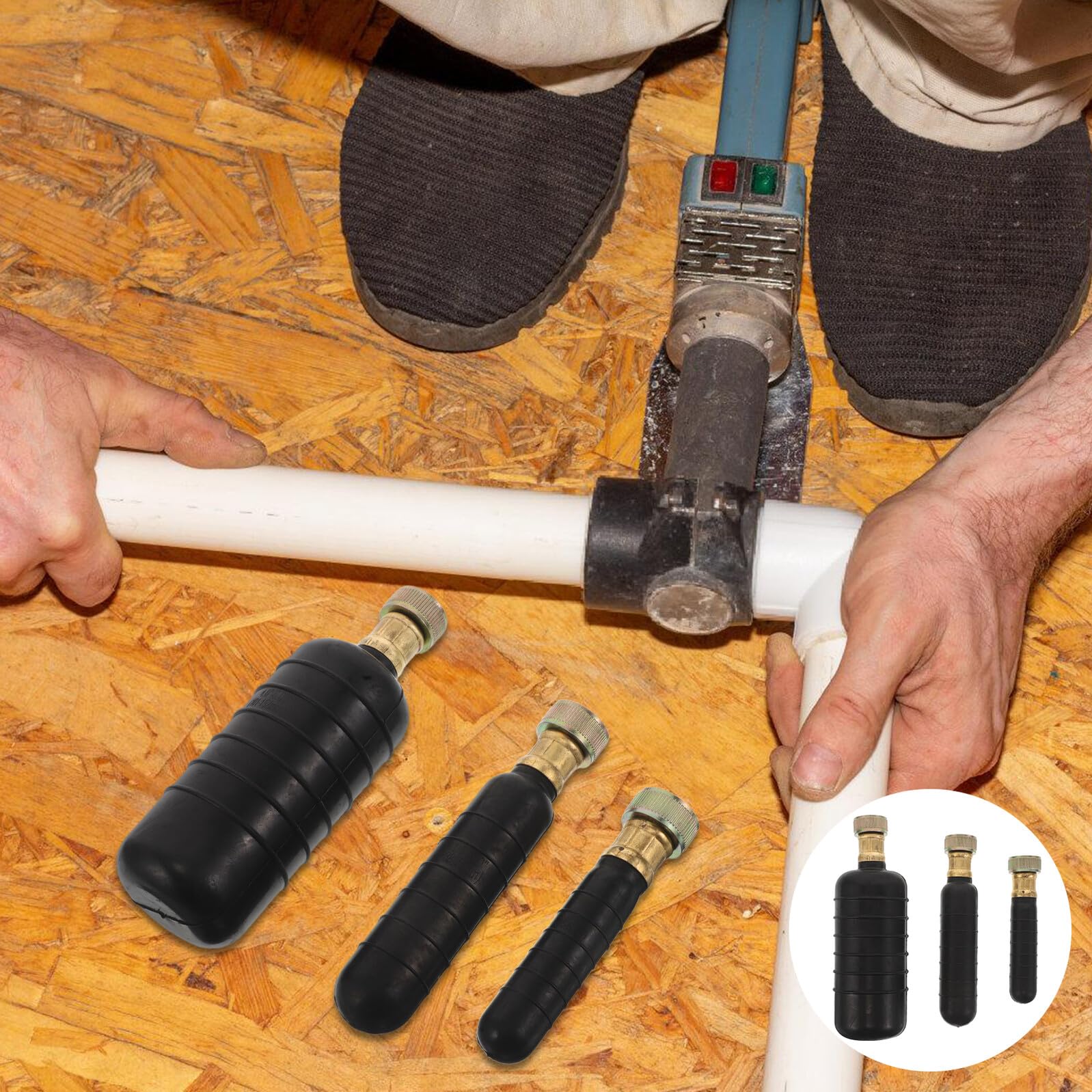 Kit Desatascador de Vejiga de Drenaje de Goma, 3 Piezas, para Limpieza y Desobstrucción de Tuberías Principales, Fregaderos, Duchas y Sótanos, Herramienta sin Químicos