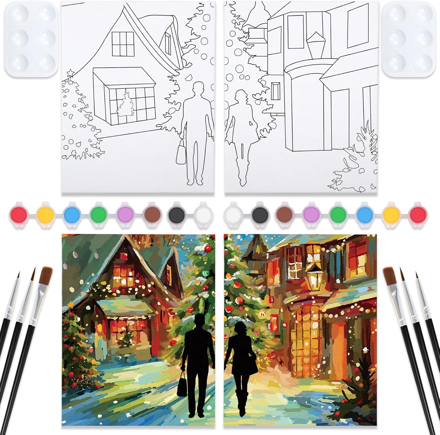 VOCHIC Sip and Paint Kit, Pre Drawn Canvas Couples Painting
